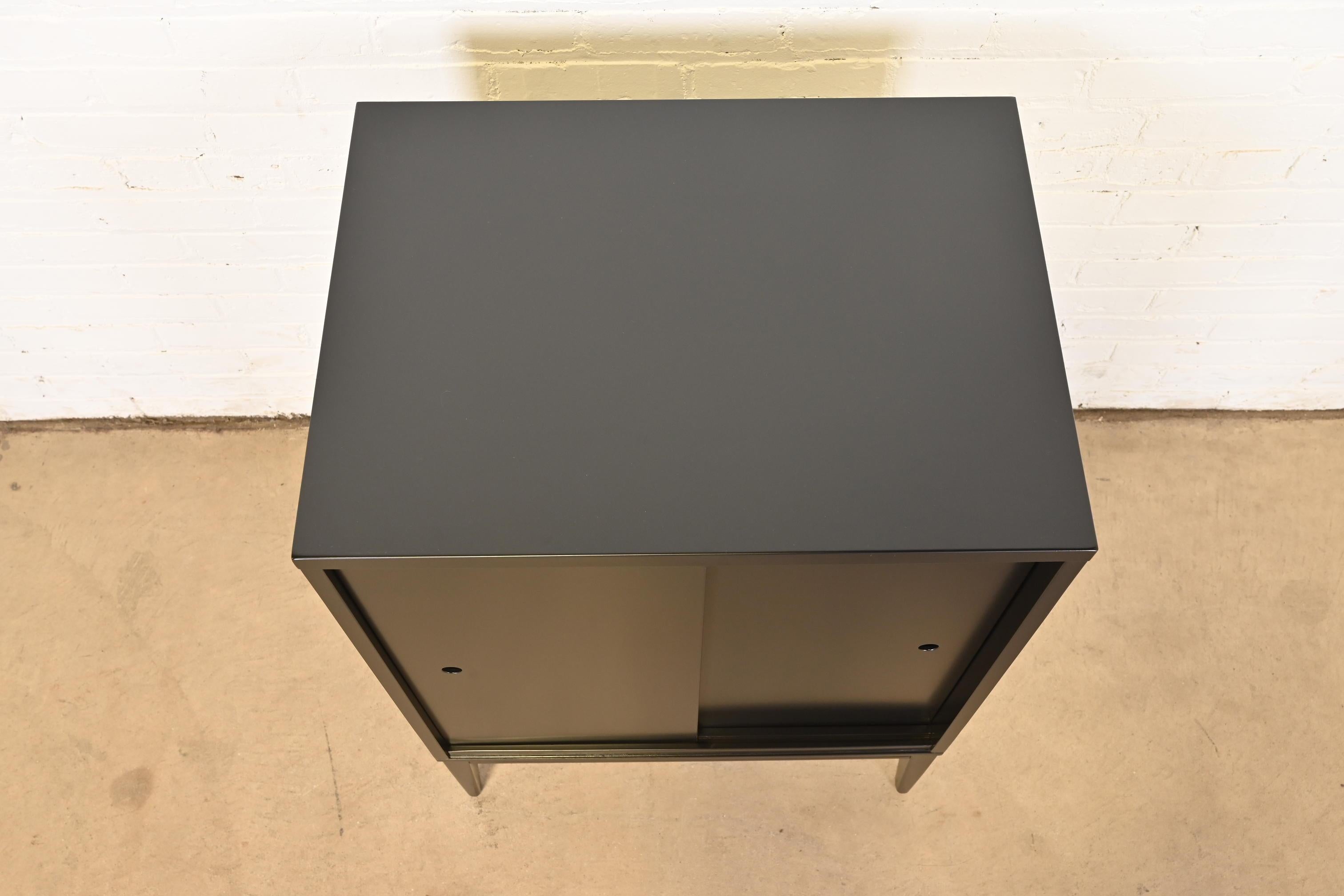 Paul McCobb Planner Group Black Lacquered Record Cabinet With Sliding Doors For Sale 1