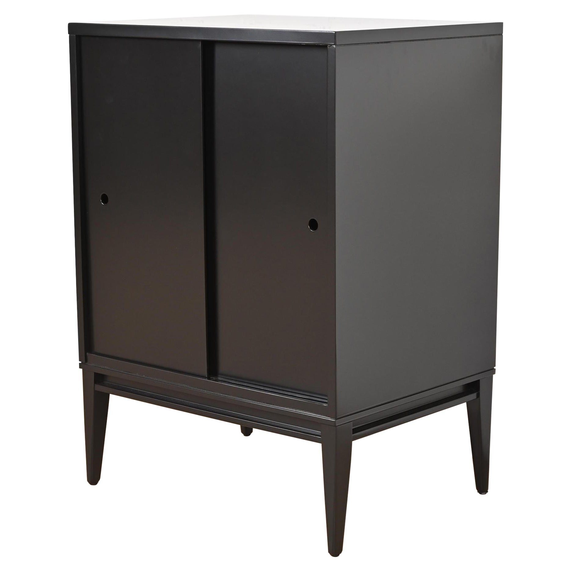 Paul McCobb Planner Group Black Lacquered Record Cabinet With Sliding Doors For Sale