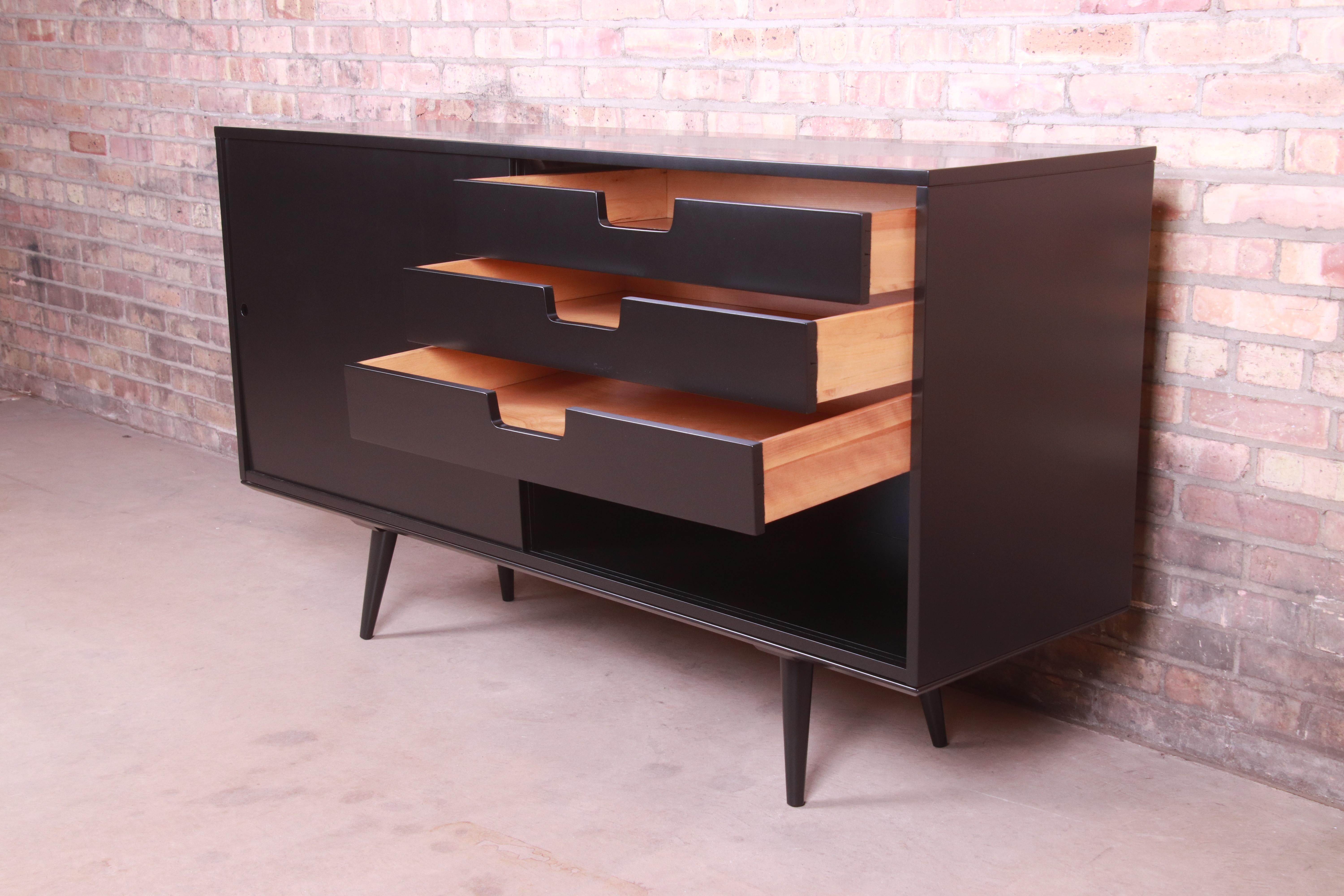 Paul McCobb Planner Group Black Lacquered Sideboard Credenza, Newly Refinished For Sale 2