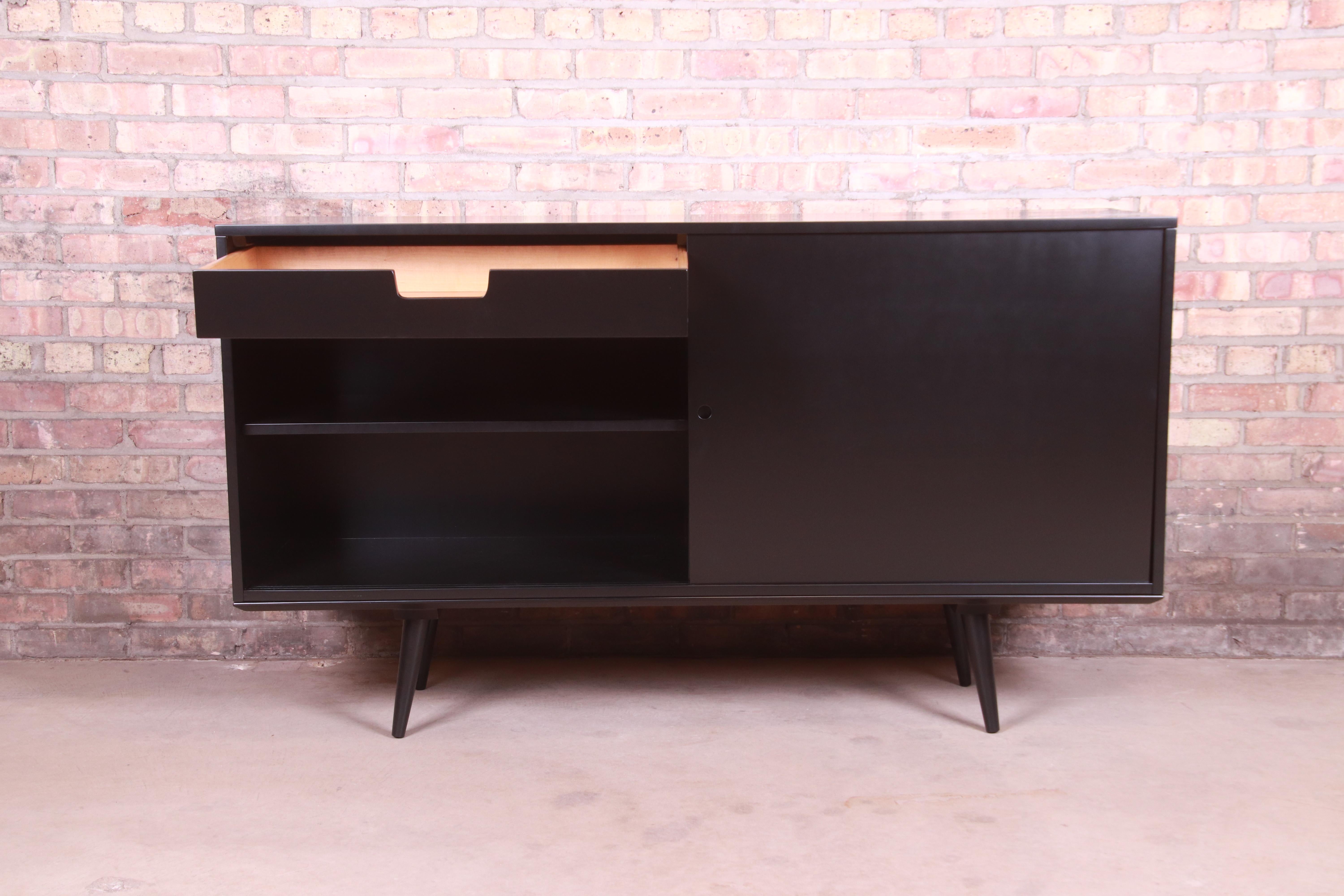 Paul McCobb Planner Group Black Lacquered Sideboard Credenza, Newly Refinished For Sale 5