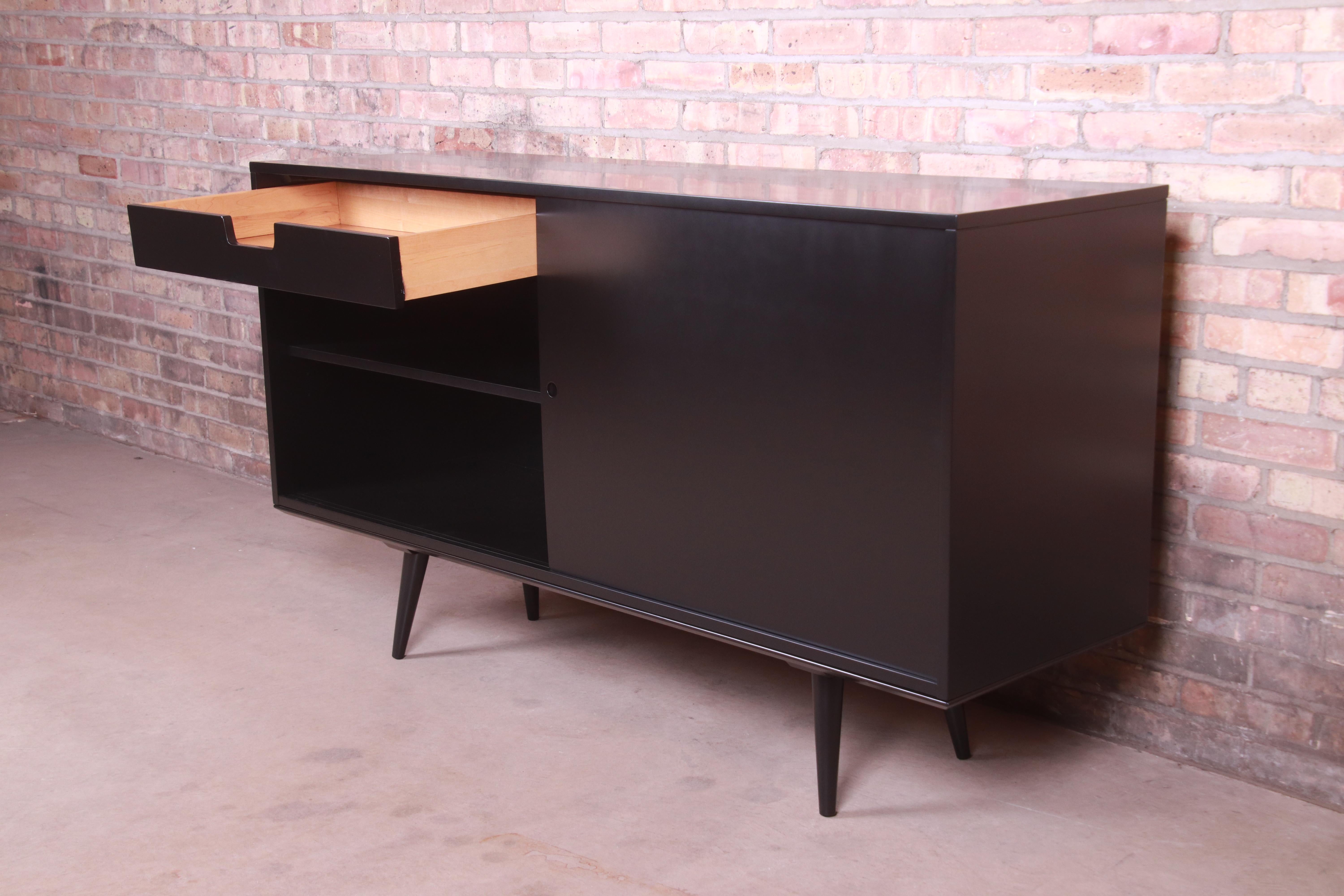 Paul McCobb Planner Group Black Lacquered Sideboard Credenza, Newly Refinished For Sale 6