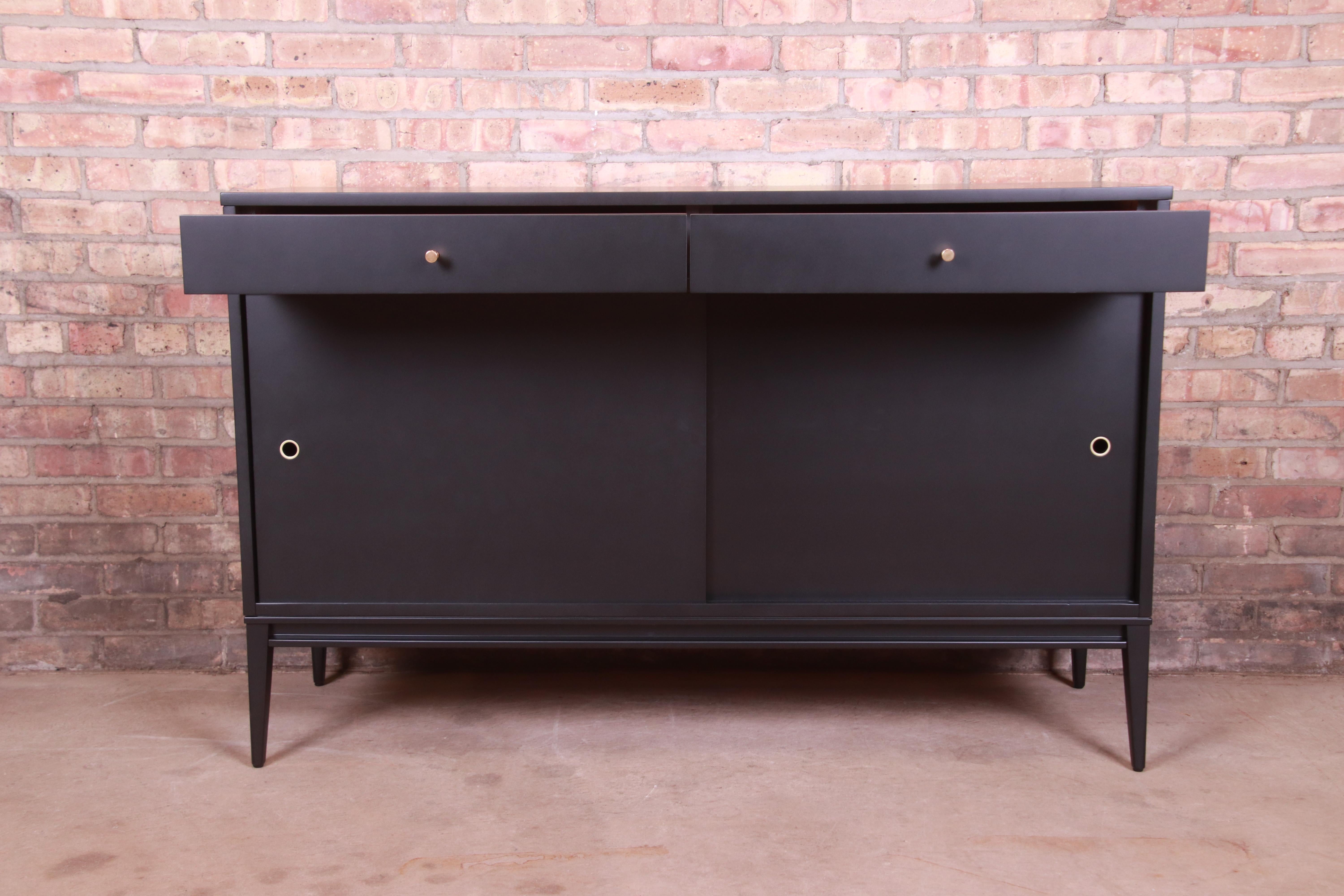 Mid-Century Modern Paul McCobb Planner Group Black Lacquered Sideboard Credenza, Newly Refinished