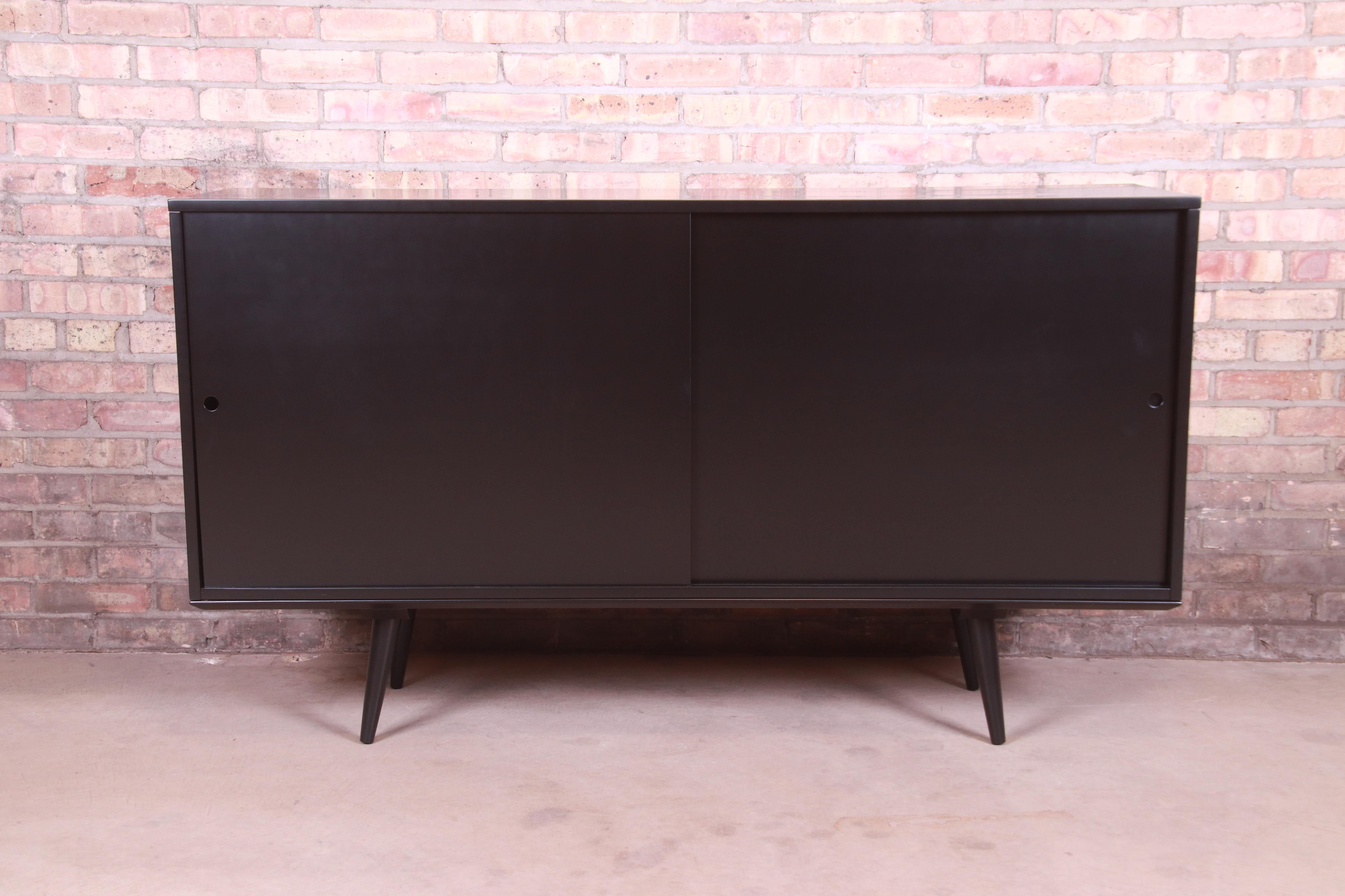 Mid-Century Modern Paul McCobb Planner Group Black Lacquered Sideboard Credenza, Newly Refinished For Sale