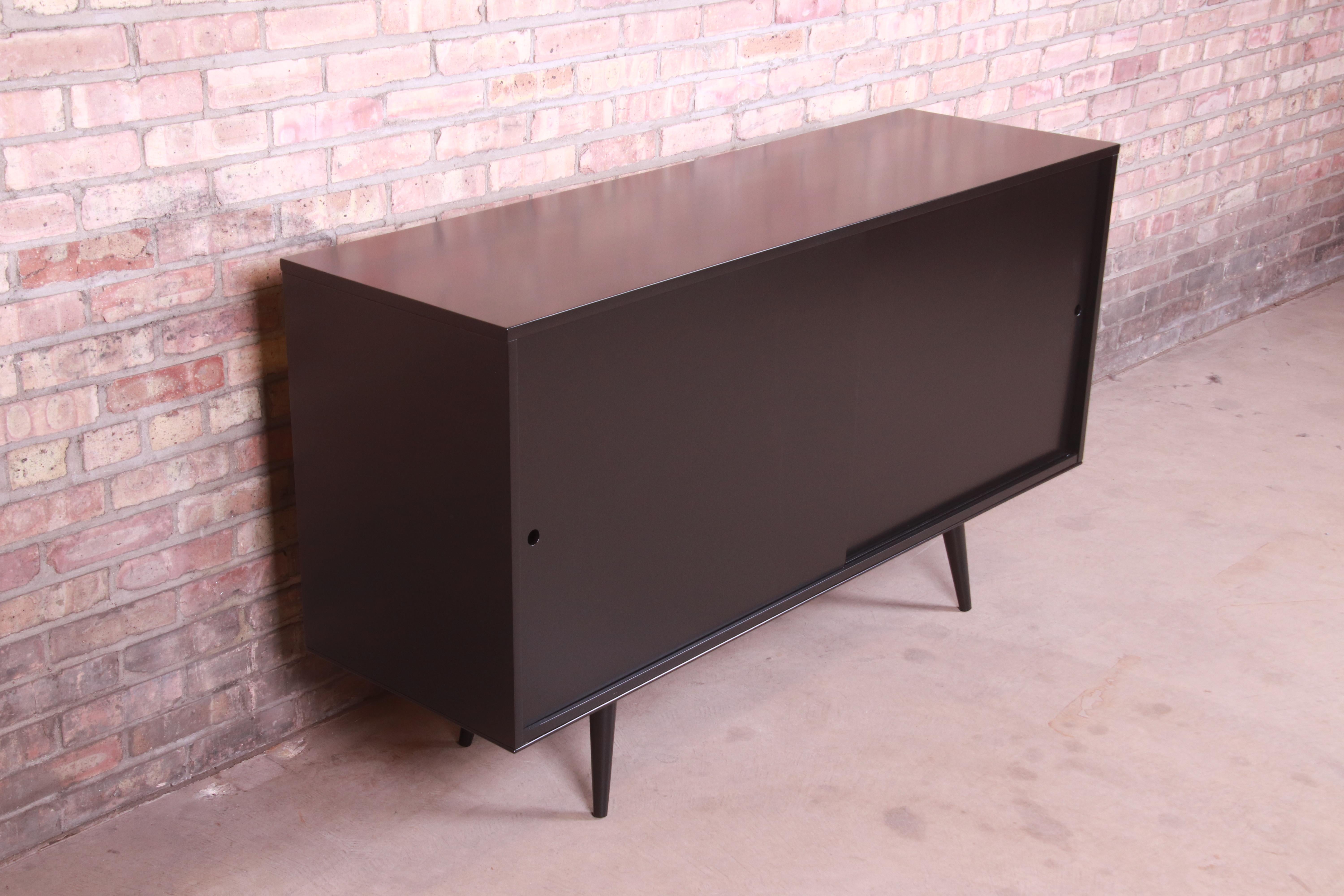 American Paul McCobb Planner Group Black Lacquered Sideboard Credenza, Newly Refinished For Sale