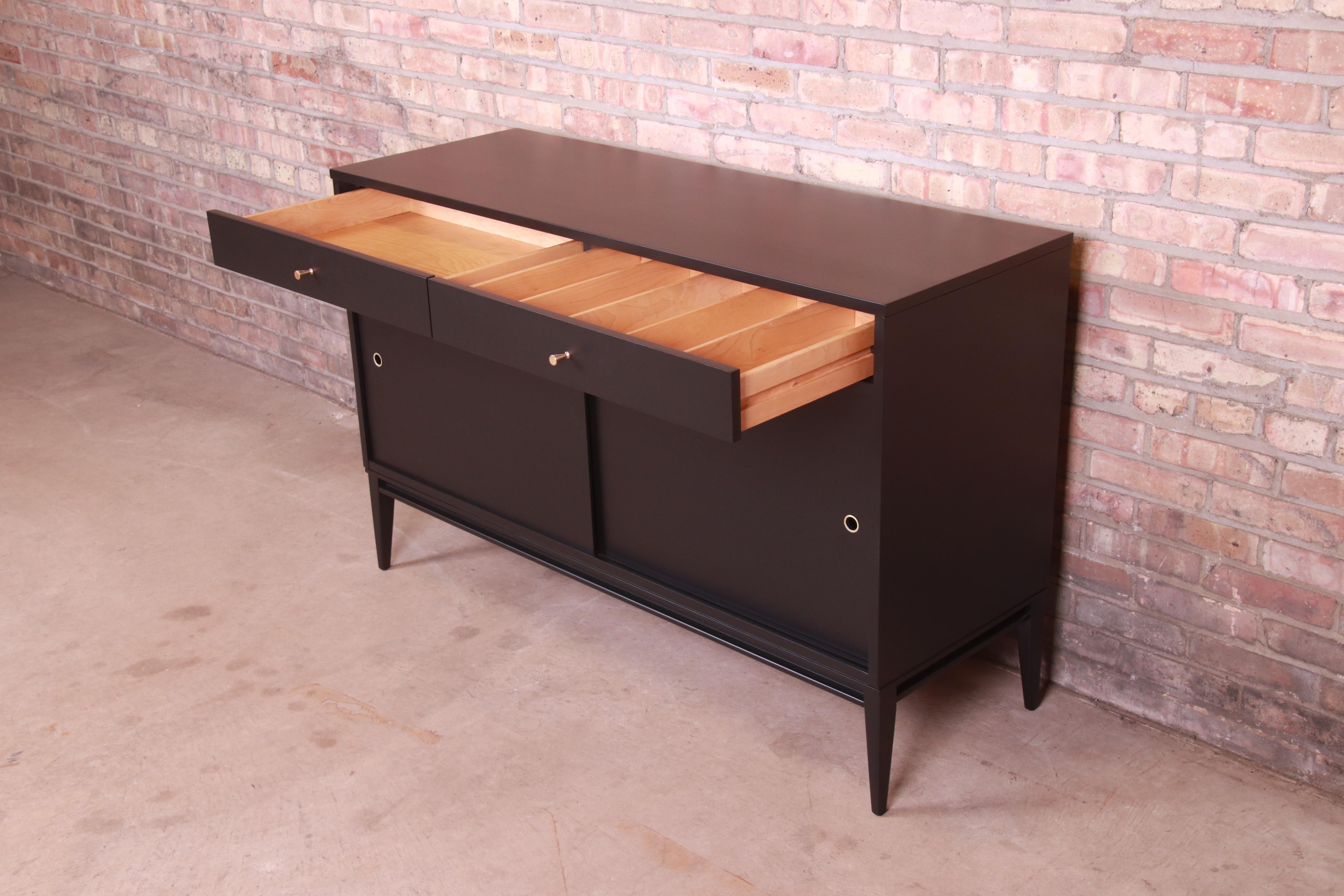 Paul McCobb Planner Group Black Lacquered Sideboard Credenza, Newly Refinished In Good Condition In South Bend, IN