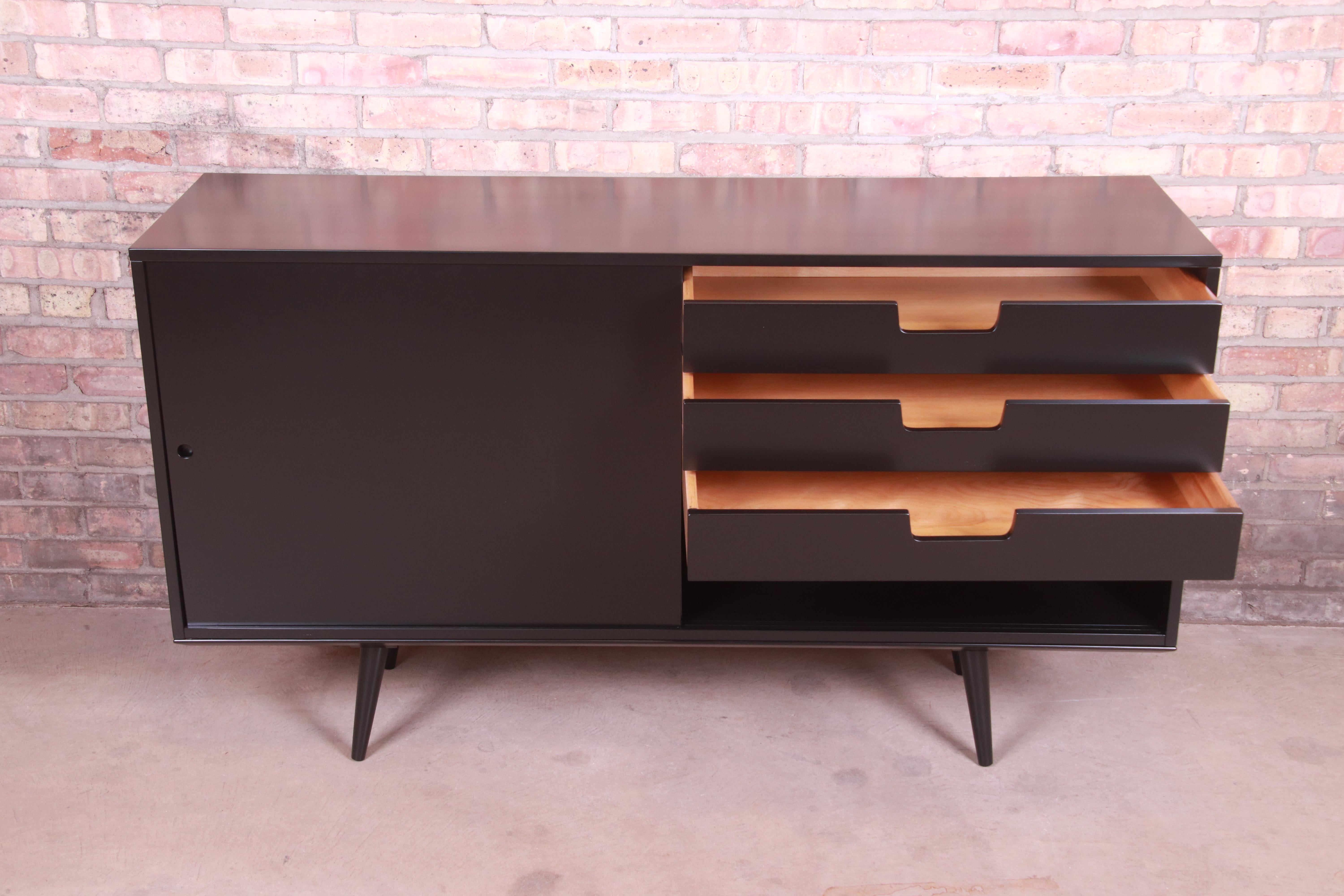 Paul McCobb Planner Group Black Lacquered Sideboard Credenza, Newly Refinished For Sale 1