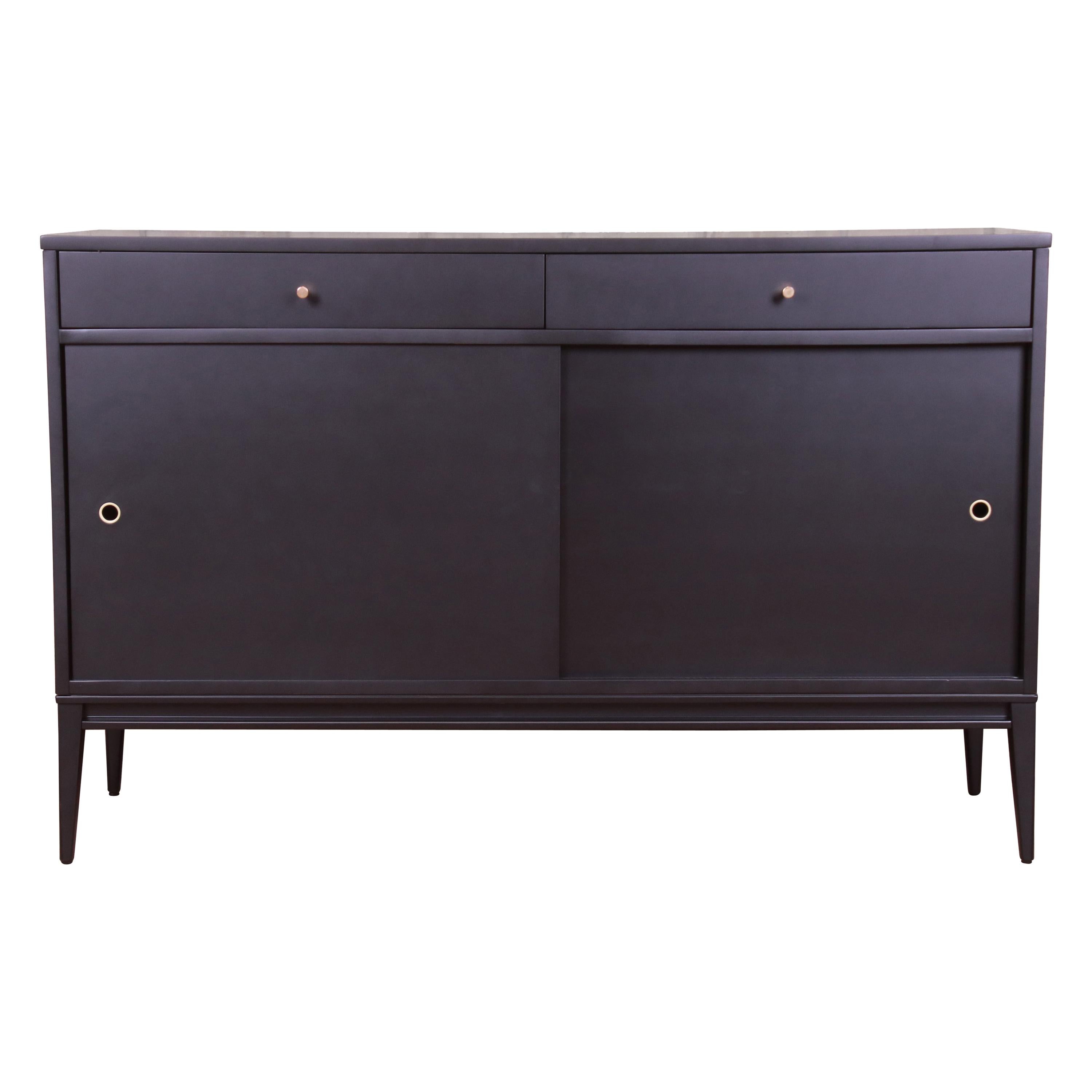 Paul McCobb Planner Group Black Lacquered Sideboard Credenza, Newly Refinished