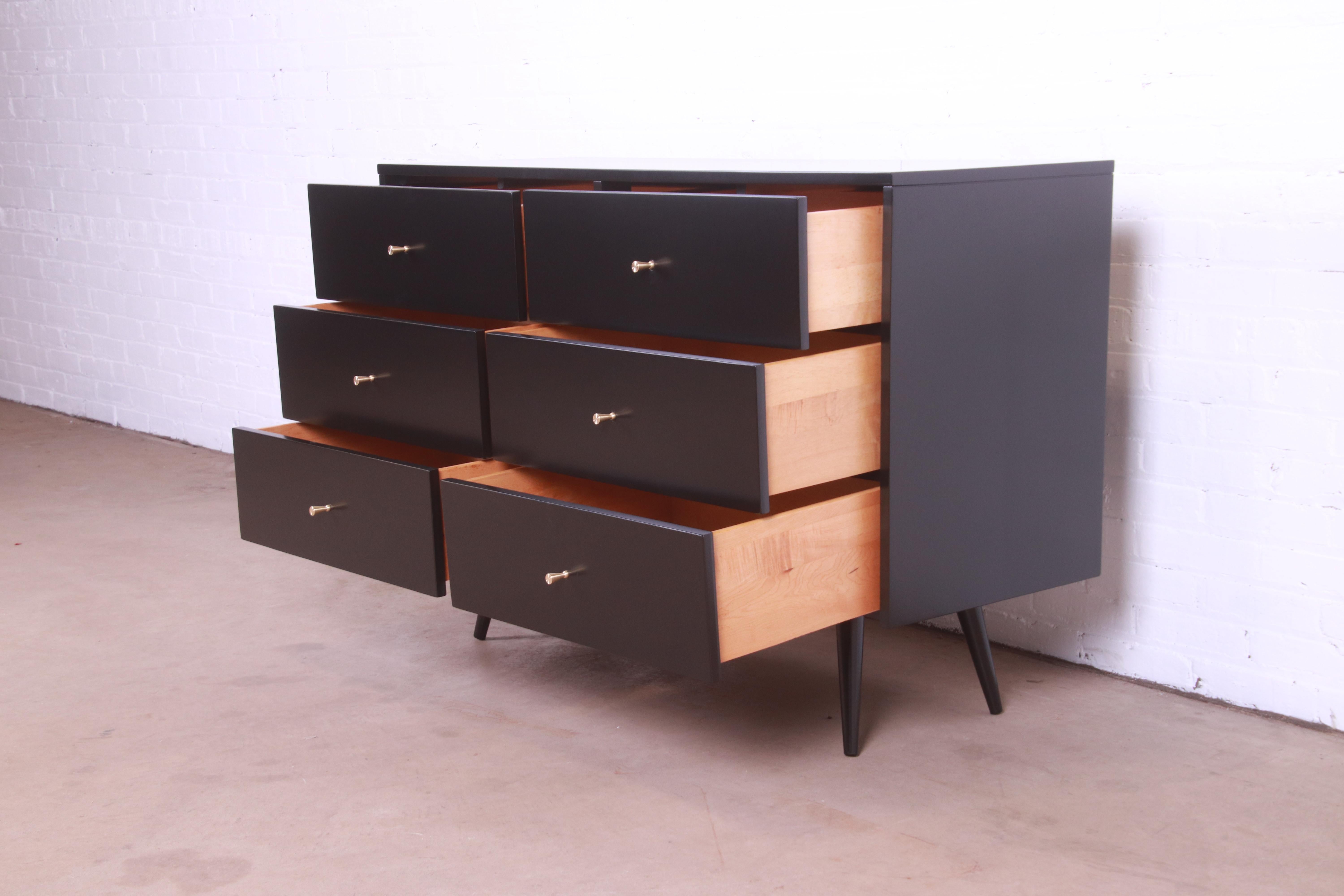 Paul McCobb Planner Group Black Lacquered Six-Drawer Dresser, Newly Refinished 4