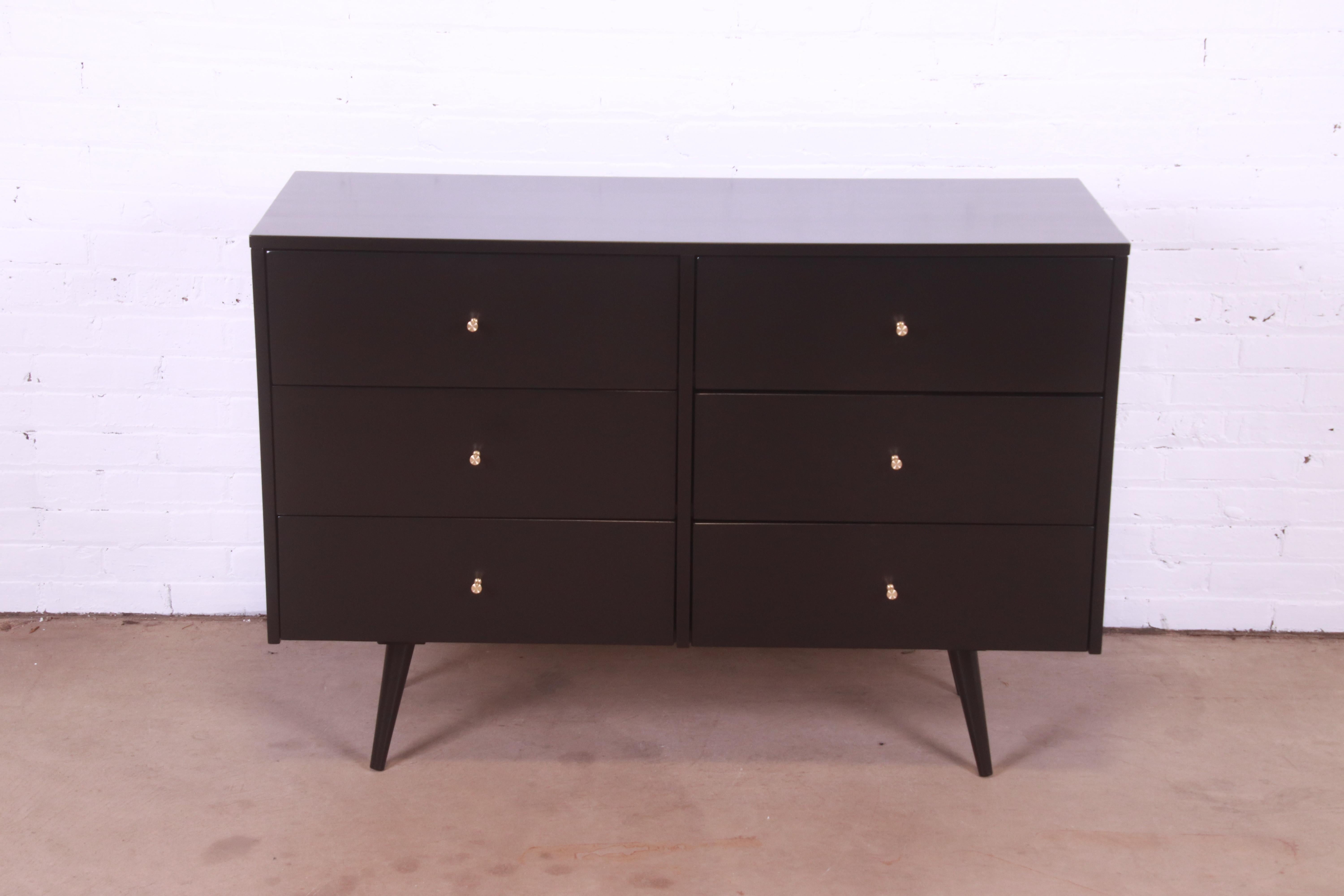 Mid-Century Modern Paul McCobb Planner Group Black Lacquered Six-Drawer Dresser, Newly Refinished