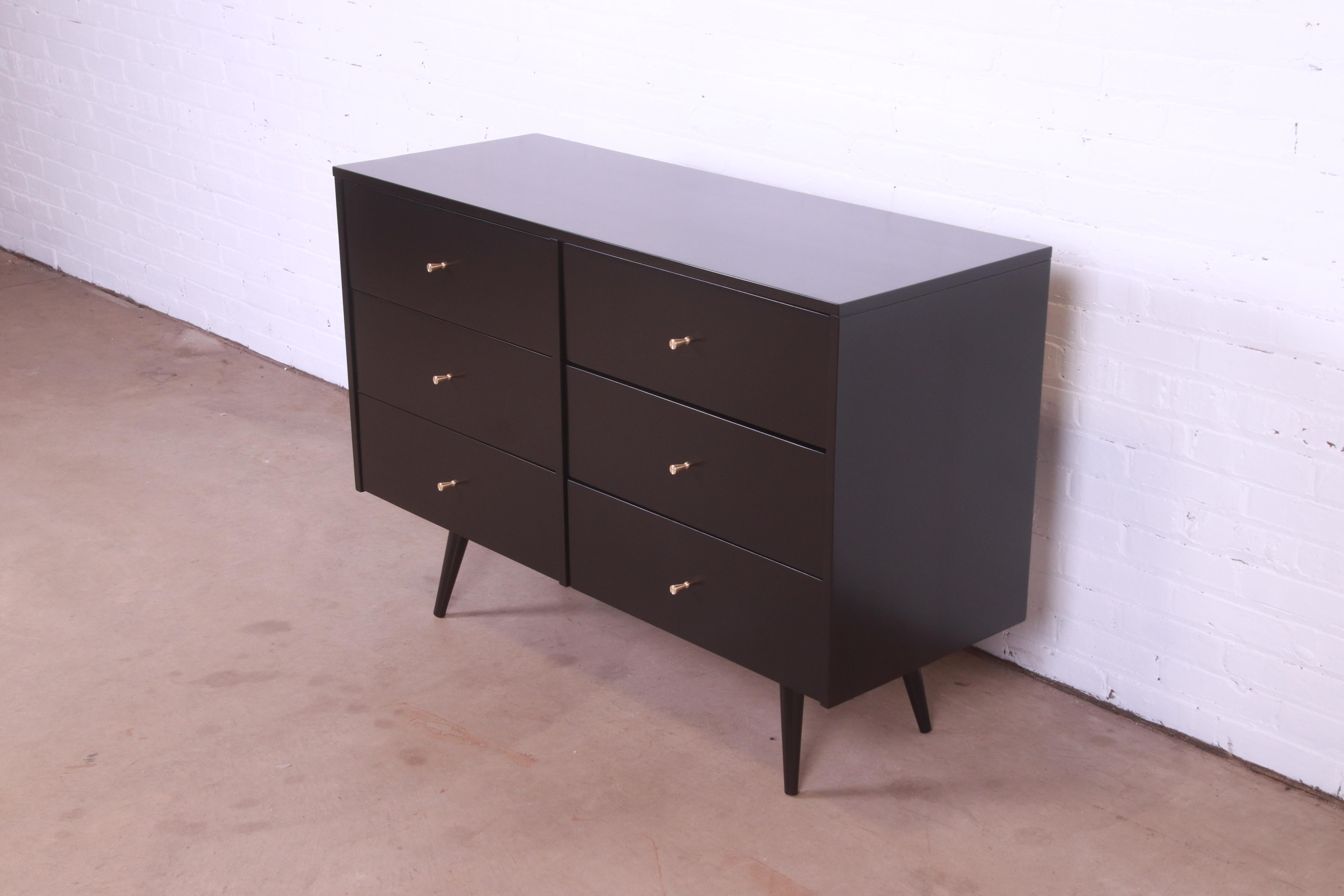 American Paul McCobb Planner Group Black Lacquered Six-Drawer Dresser, Newly Refinished