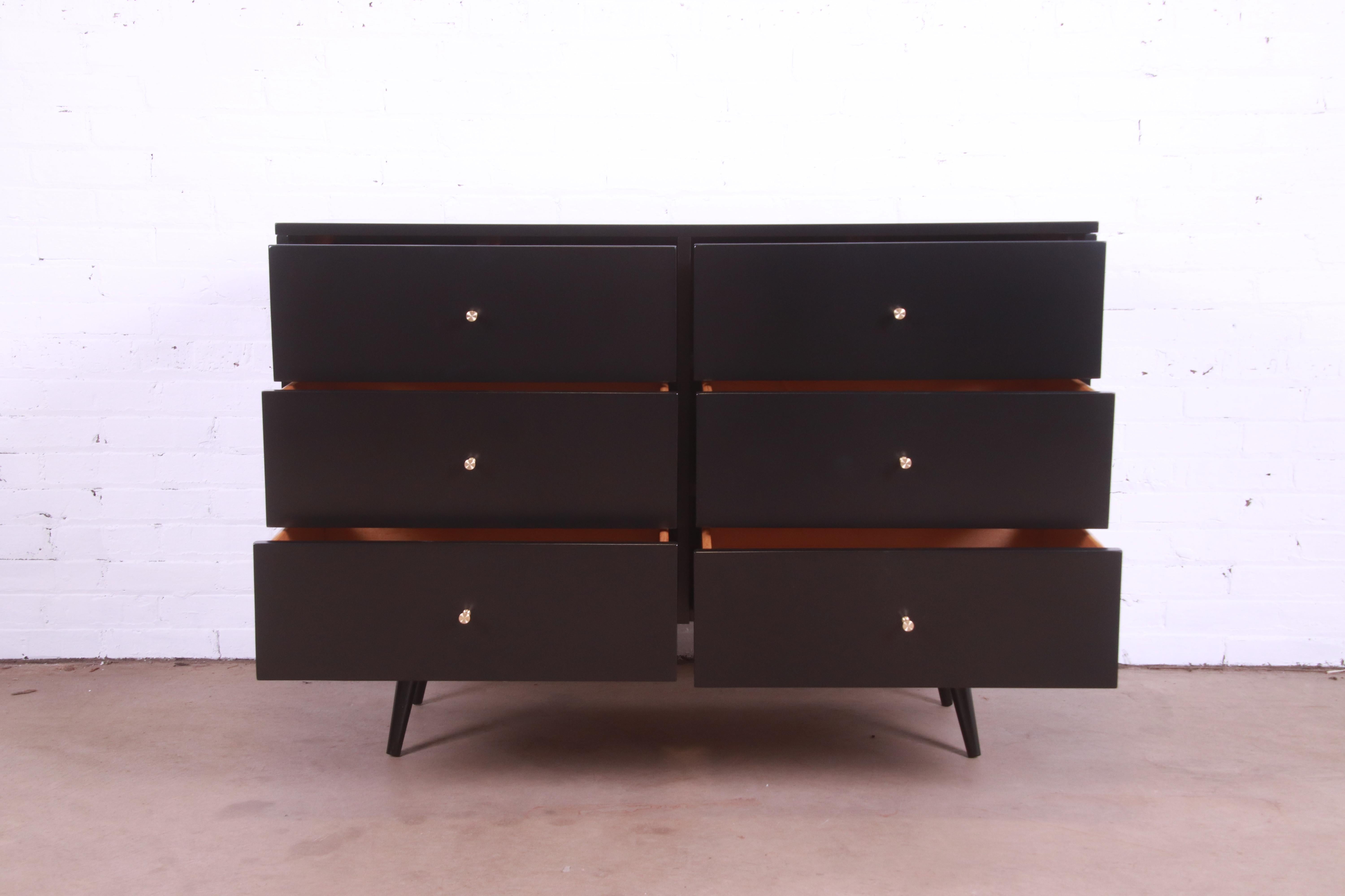 Paul McCobb Planner Group Black Lacquered Six-Drawer Dresser, Newly Refinished 2