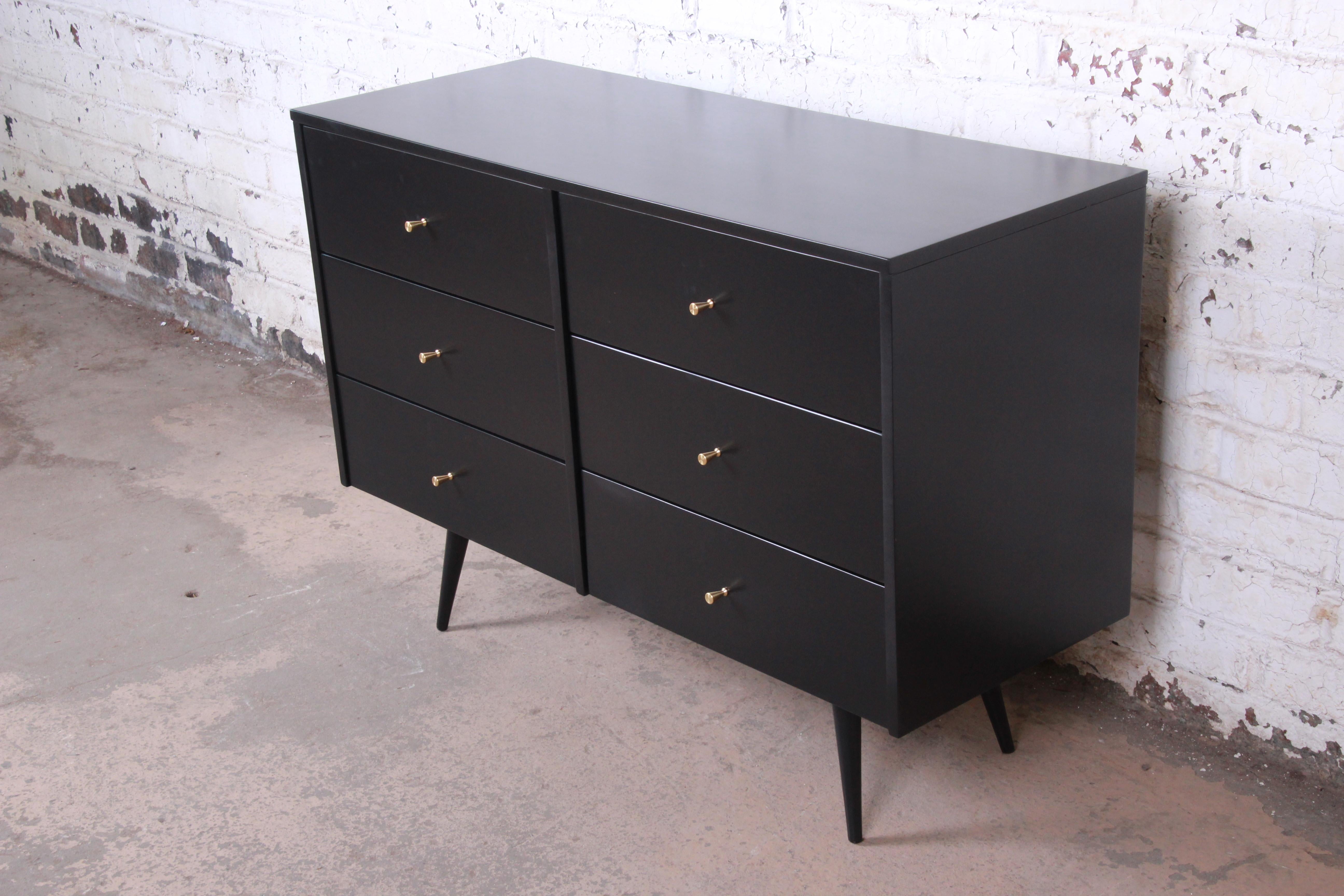 Mid-Century Modern Paul McCobb Planner Group Black Lacquered Six-Drawer Dresser, Newly Restored