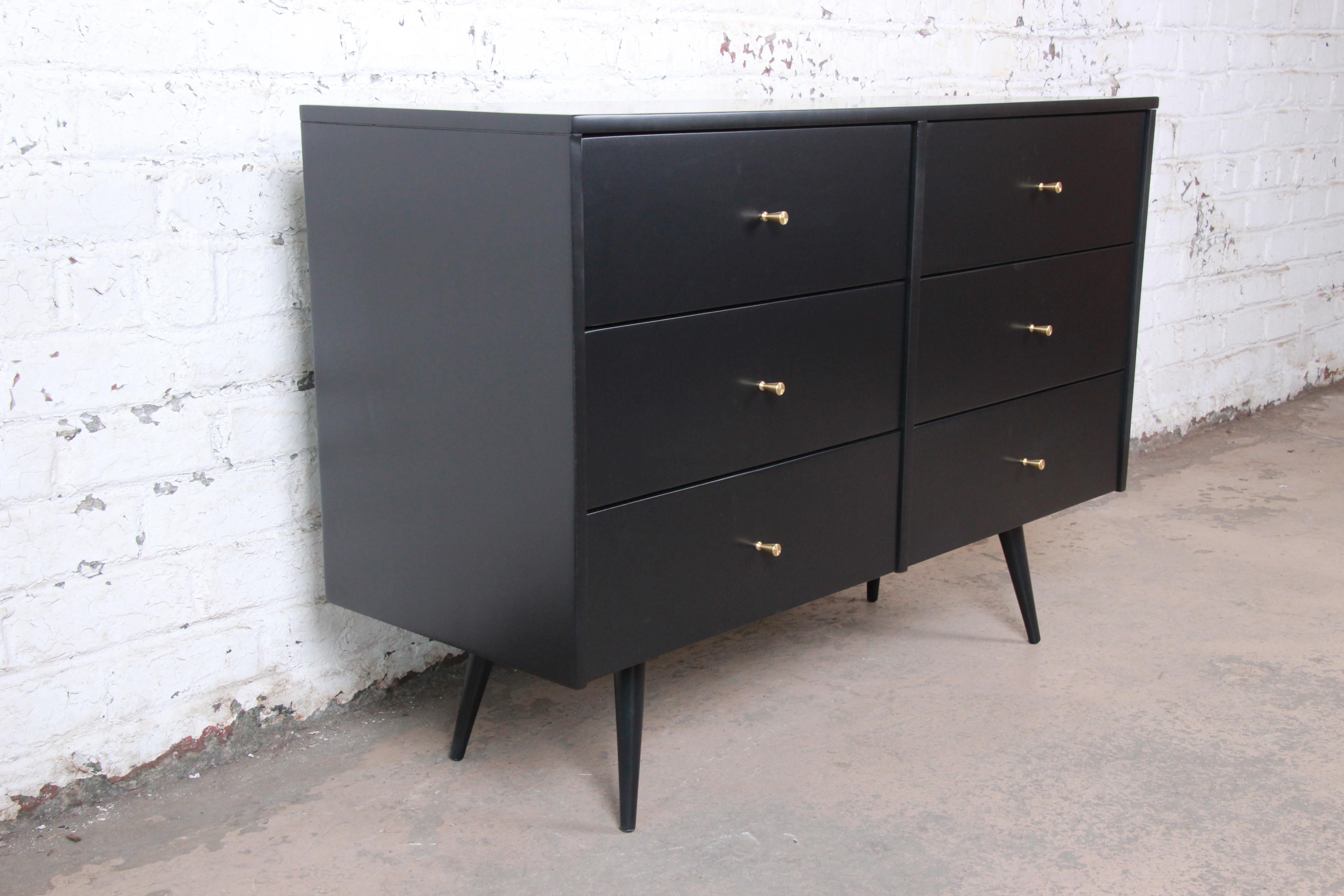 American Paul McCobb Planner Group Black Lacquered Six-Drawer Dresser, Newly Restored