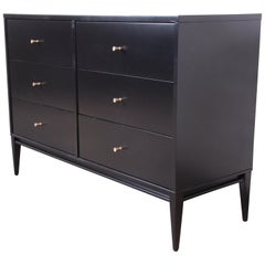 Paul McCobb Planner Group Black Lacquered Six-Drawer Dresser, Newly Restored