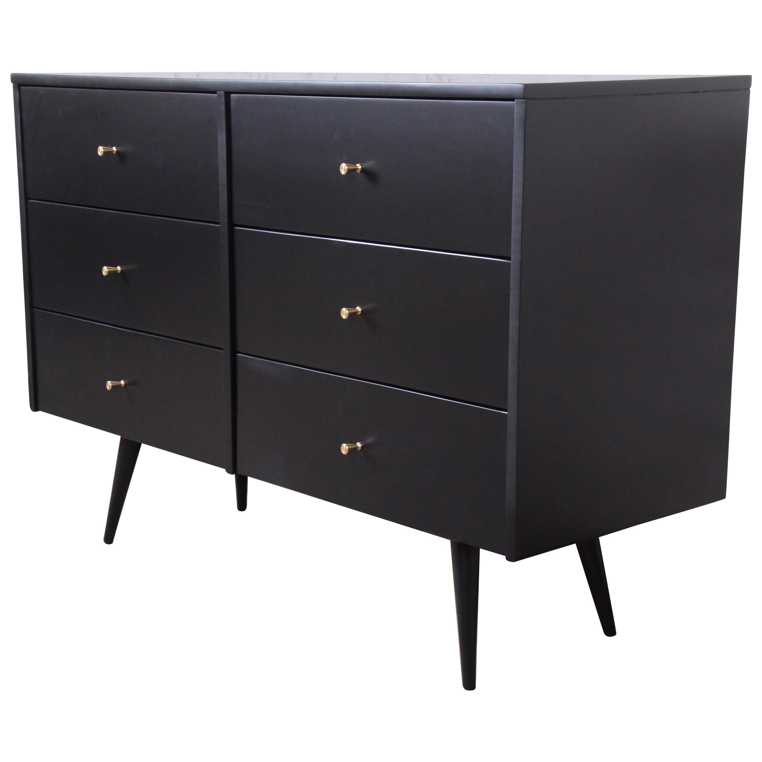 Paul McCobb Planner Group Black Lacquered Six-Drawer Dresser, Newly Restored