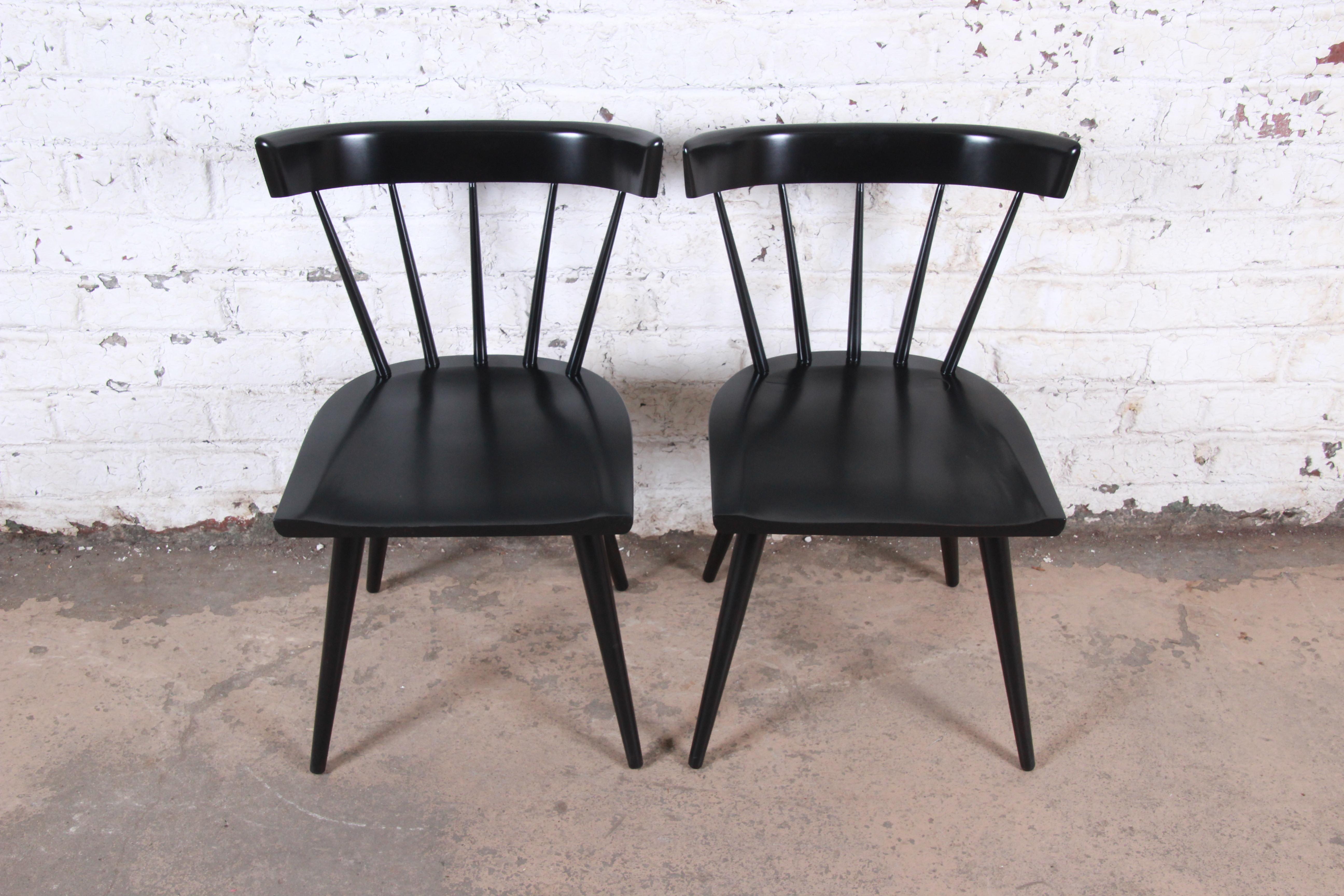 Mid-Century Modern Paul McCobb Planner Group Black Lacquered Spindle Back Dining Chairs, Pair