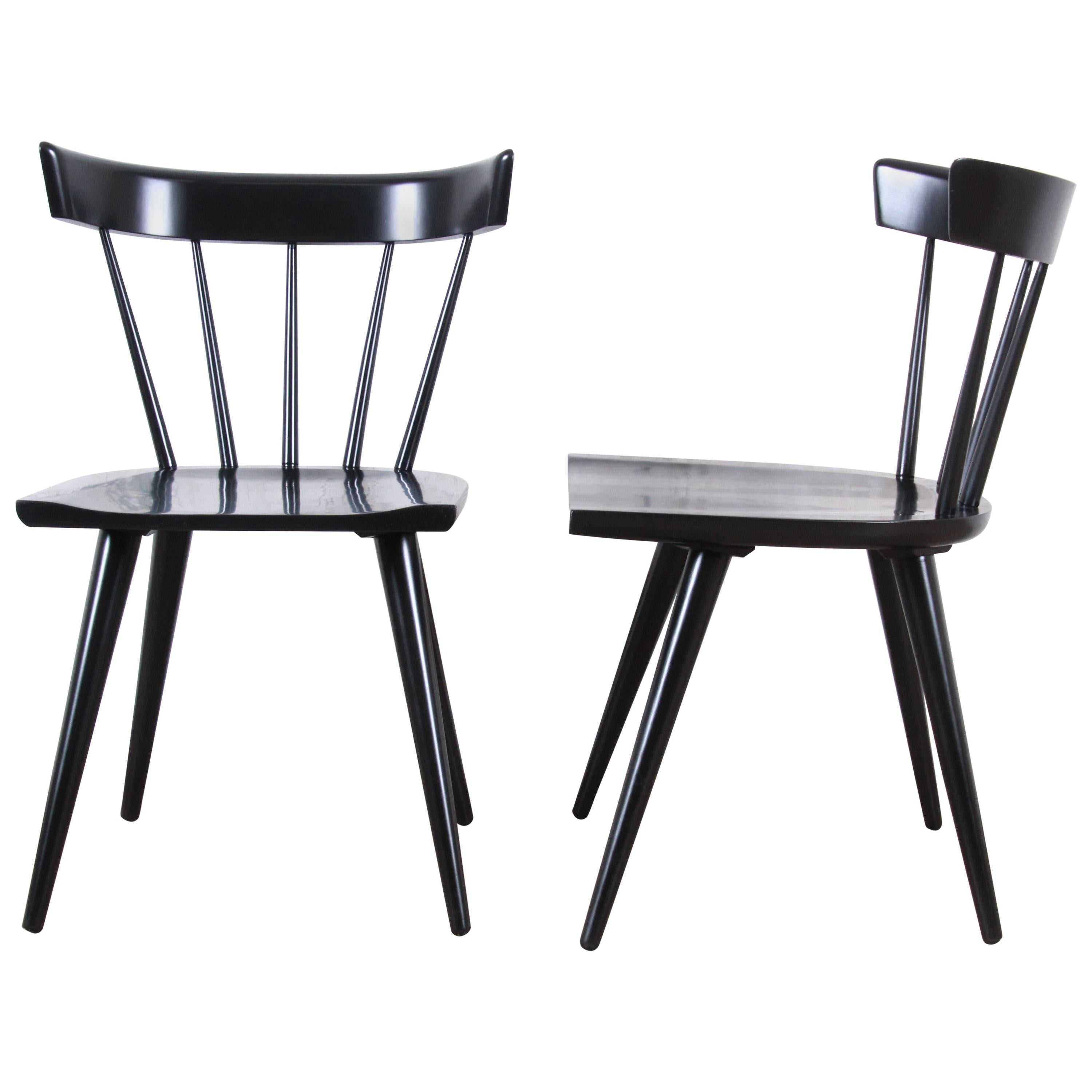 Paul McCobb Planner Group Black Lacquered Spindle Back Dining Chairs, Pair