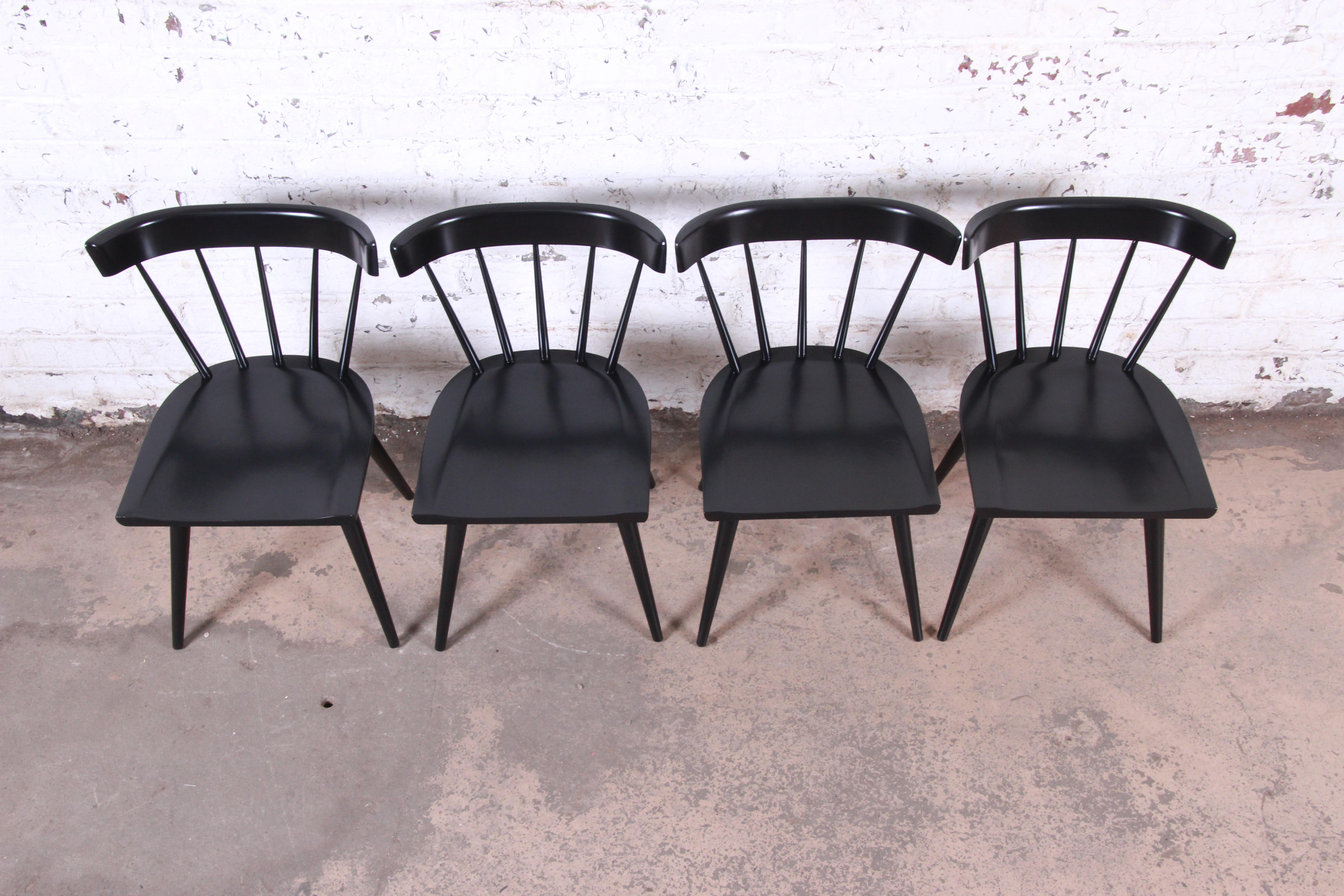 Mid-Century Modern Paul McCobb Planner Group Black Lacquered Spindle Back Dining Chairs, Set of 4
