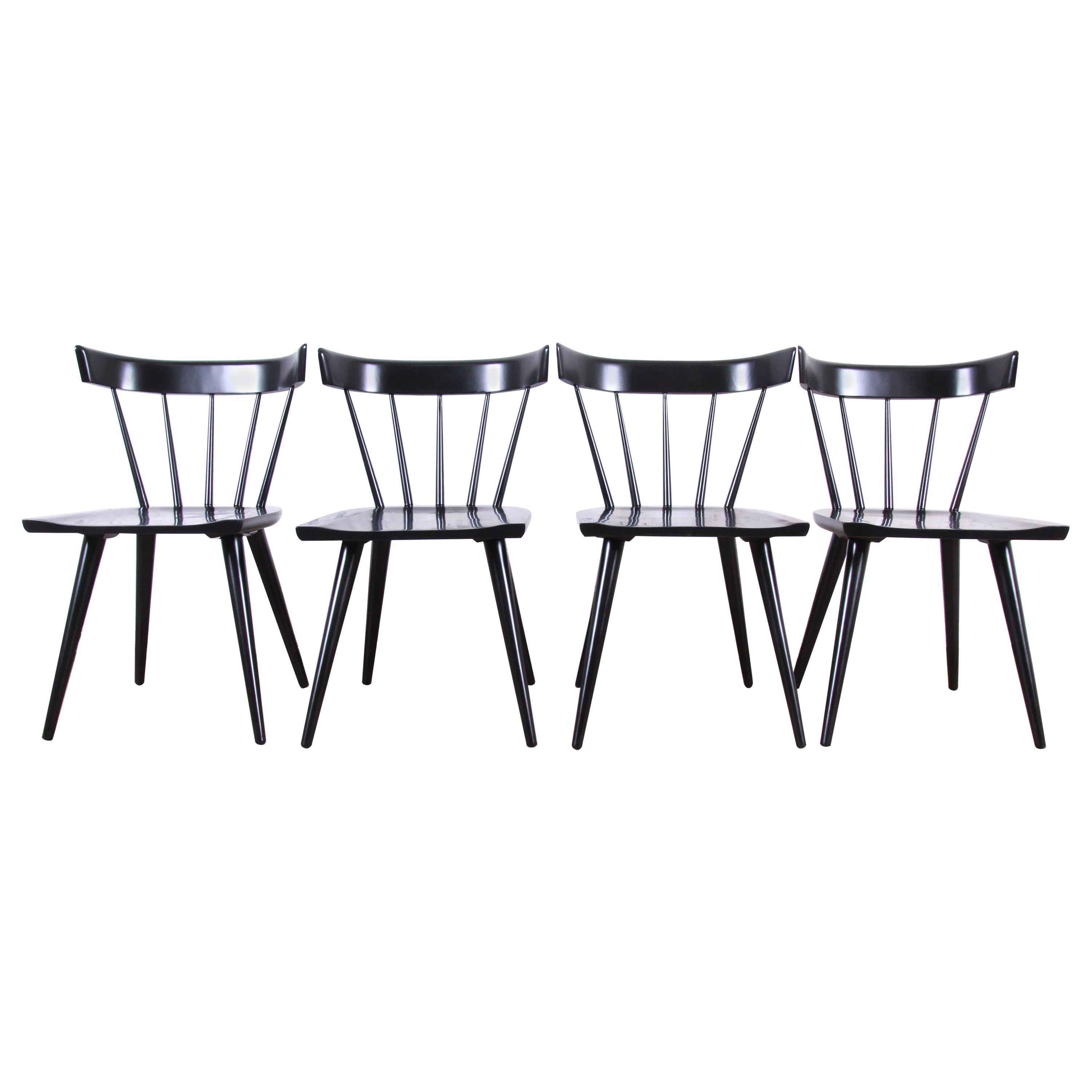 Paul McCobb Planner Group Black Lacquered Spindle Back Dining Chairs, Set of 4