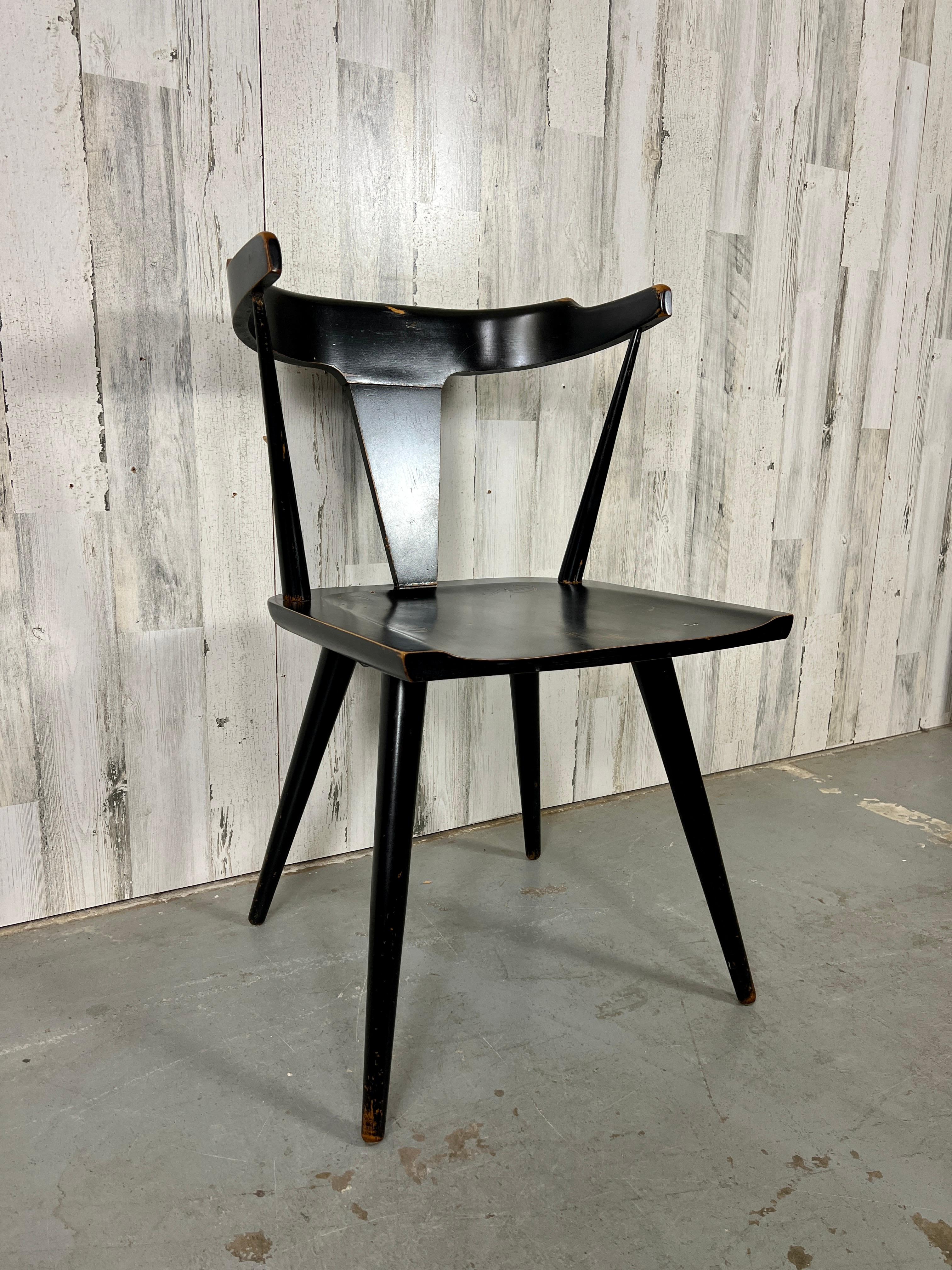Mid-Century Modern Paul McCobb Planner Group Black Lacquered T-Back Dining Chair For Sale