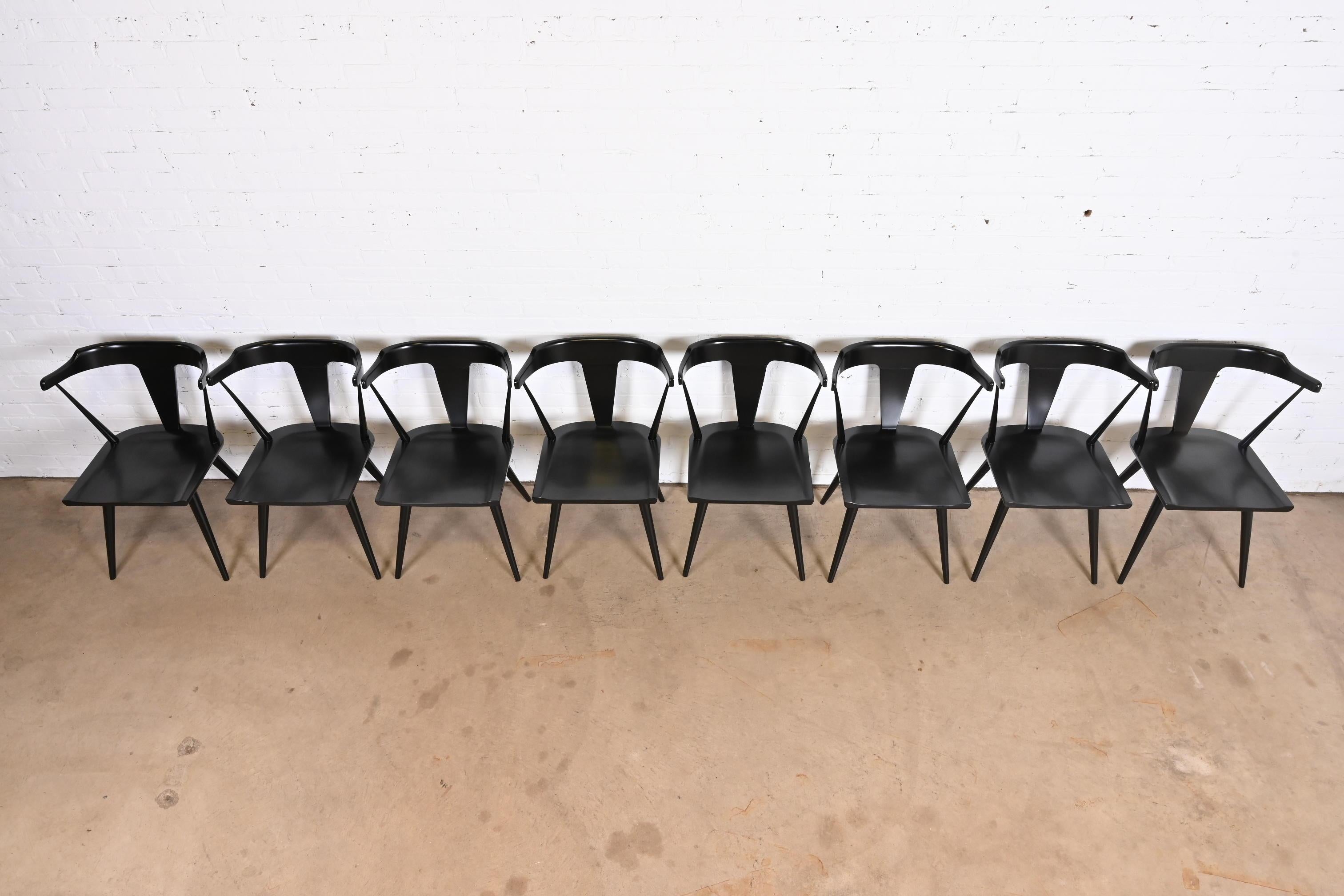 Mid-20th Century Paul McCobb Planner Group Black Lacquered T-Back Dining Chairs, Set of Eight For Sale