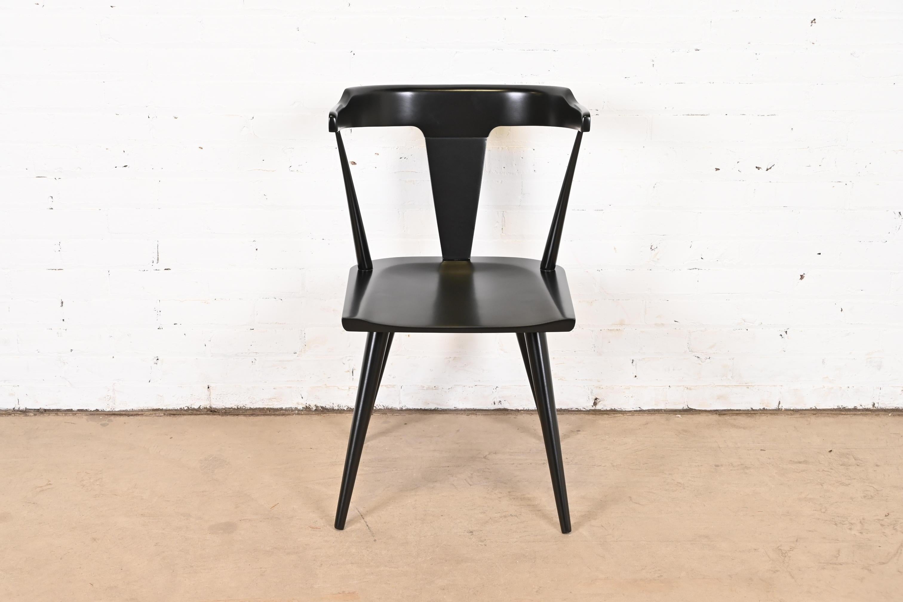 Mid-Century Modern Paul McCobb Planner Group Black Lacquered T-Back Side Chair, Newly Refinished