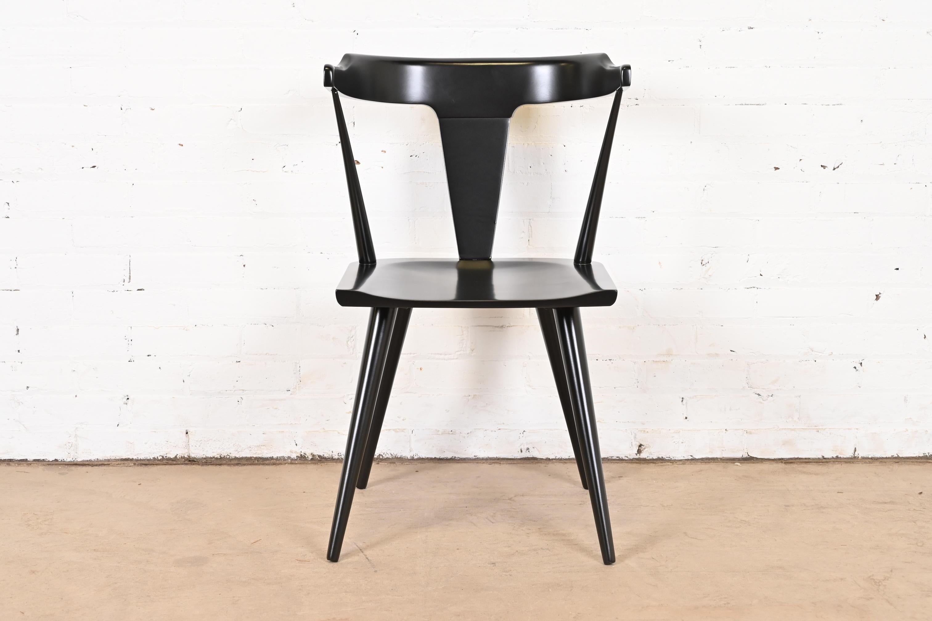 American Paul McCobb Planner Group Black Lacquered T-Back Side Chair, Newly Refinished