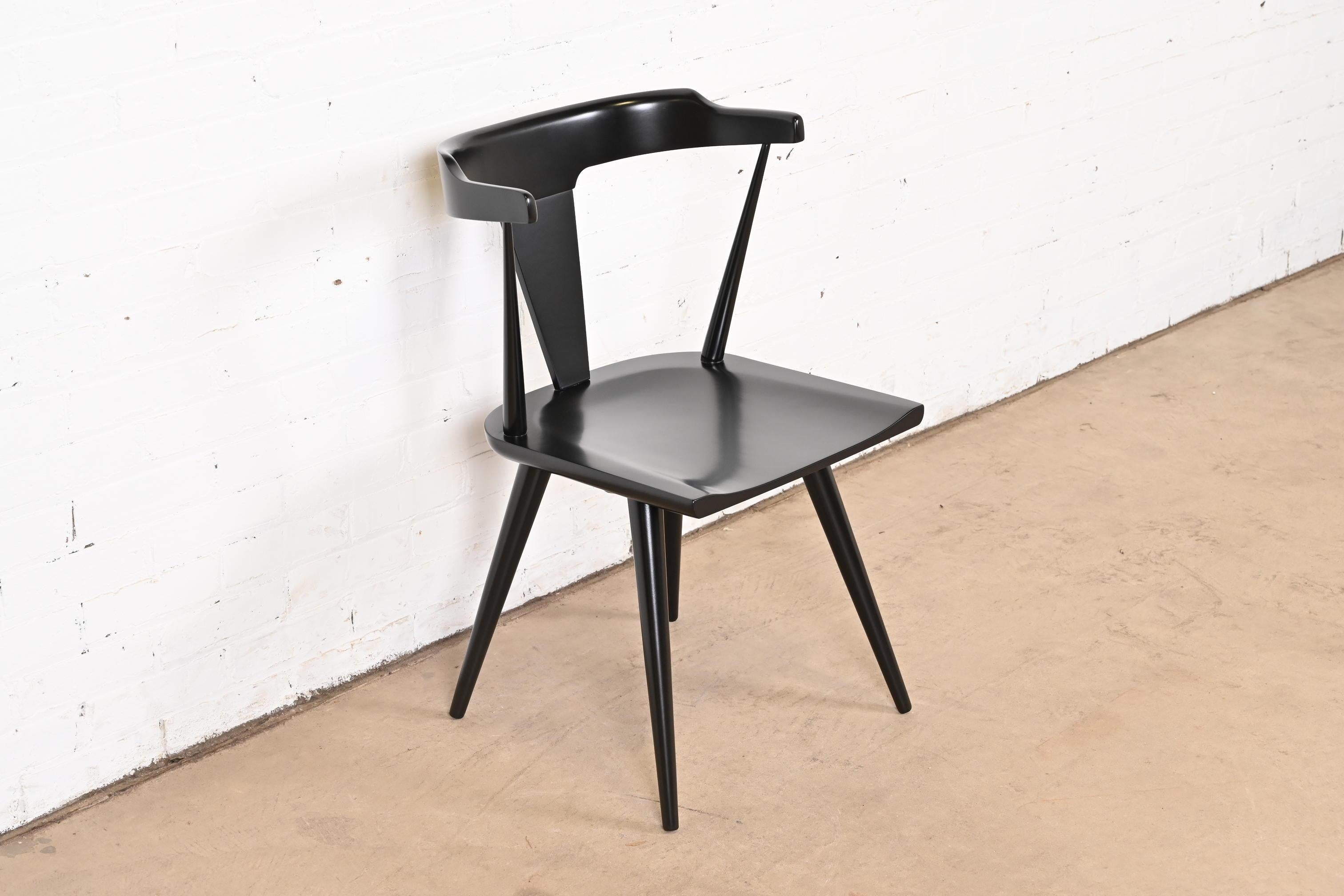 Paul McCobb Planner Group Black Lacquered T-Back Side Chair, Newly Refinished In Good Condition In South Bend, IN