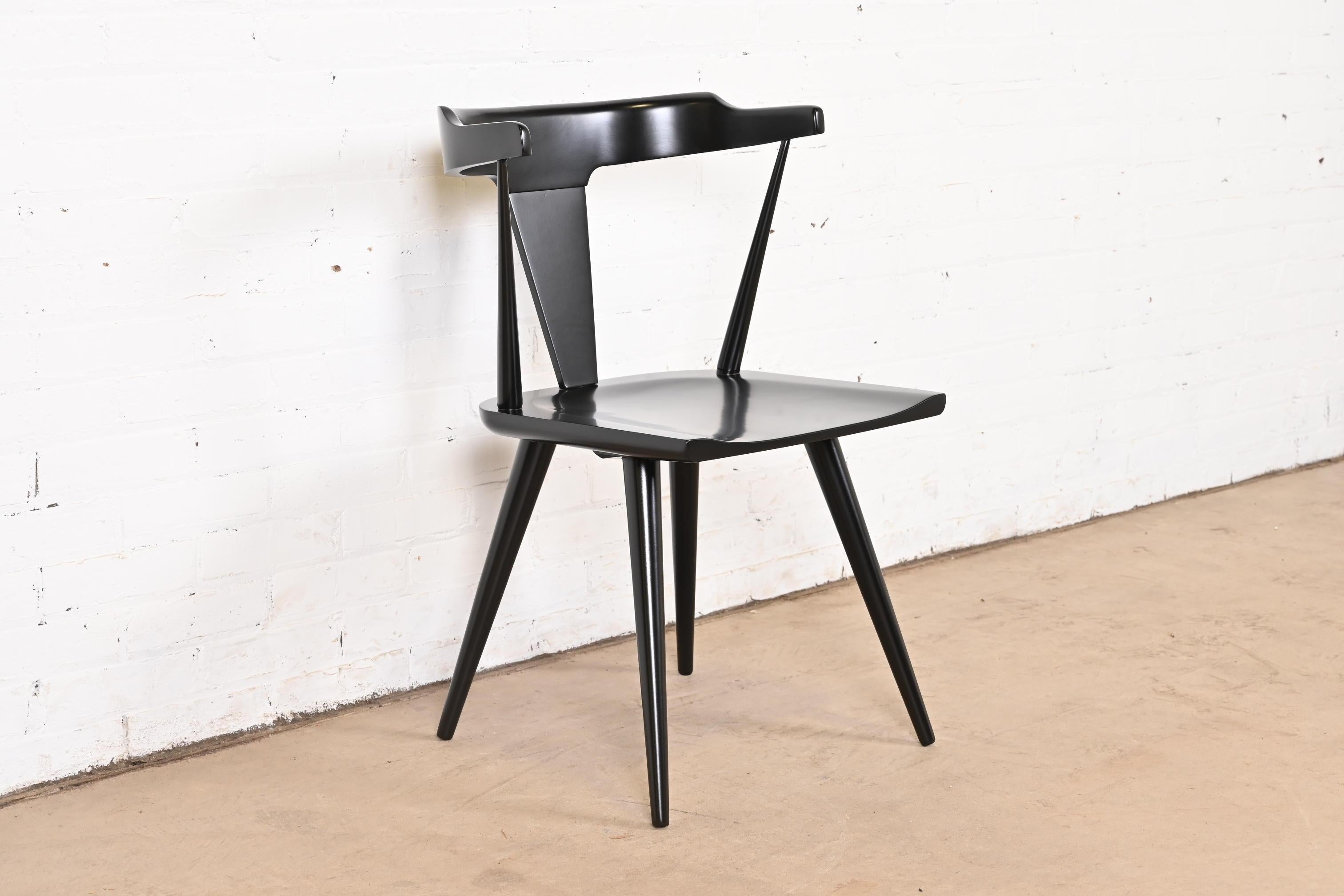 Mid-20th Century Paul McCobb Planner Group Black Lacquered T-Back Side Chair, Newly Refinished