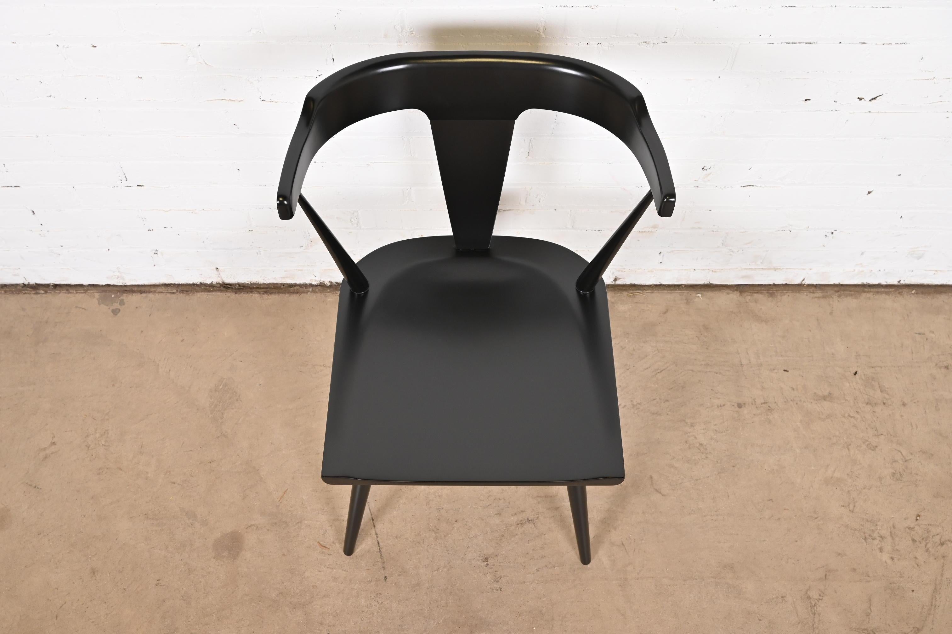 Maple Paul McCobb Planner Group Black Lacquered T-Back Side Chair, Newly Refinished