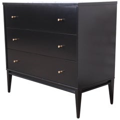 Paul McCobb Planner Group Black Lacquered Three-Drawer Bachelor Chest, Restored