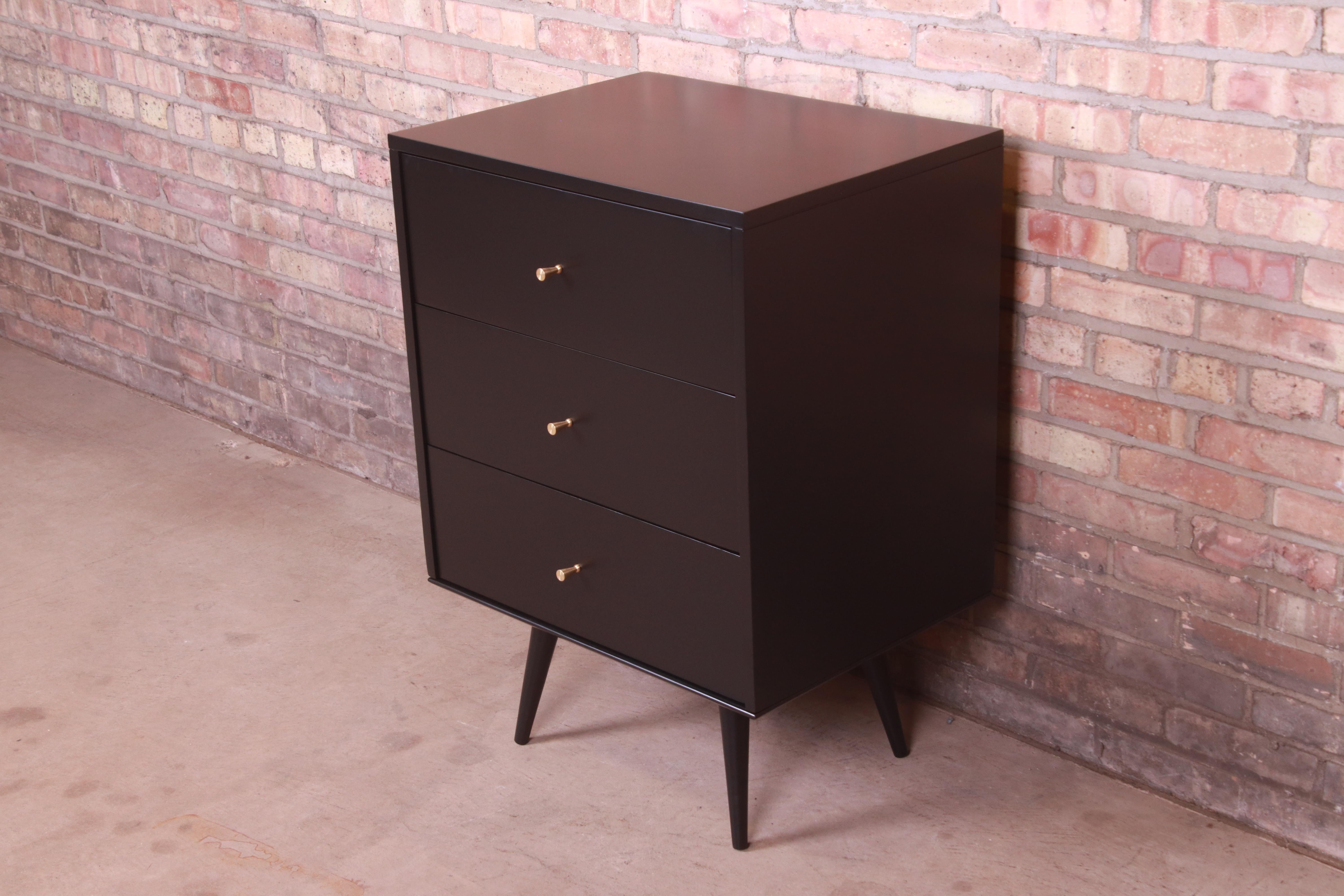 Mid-Century Modern Paul McCobb Planner Group Black Lacquered Three-Drawer Chest, Newly Refinished