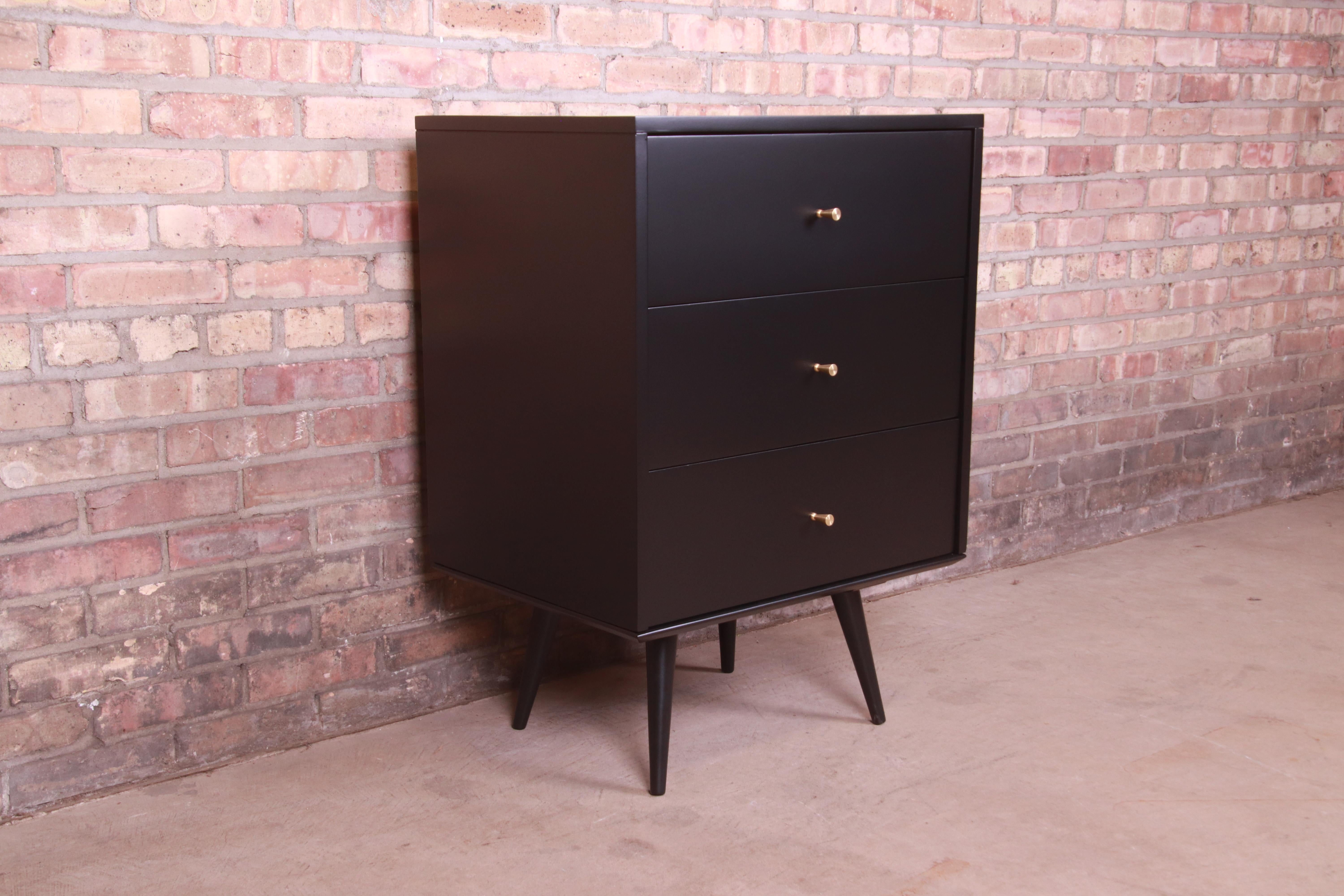 Mid-20th Century Paul McCobb Planner Group Black Lacquered Three-Drawer Chest, Newly Refinished