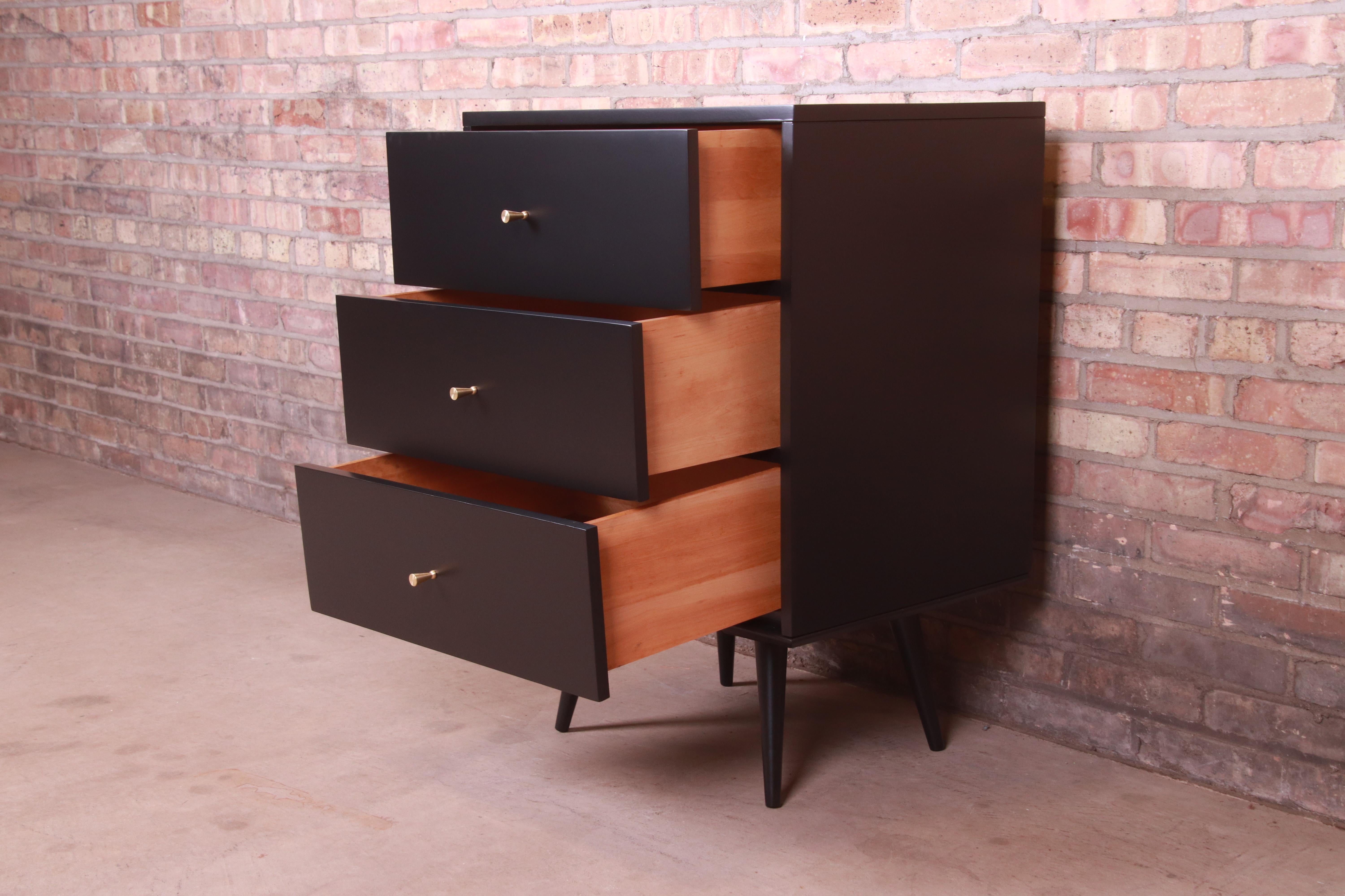 Paul McCobb Planner Group Black Lacquered Three-Drawer Chest, Newly Refinished 1