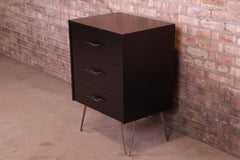 Paul McCobb Planner Group Black Lacquered Three-Drawer Chest on Hairpin Legs