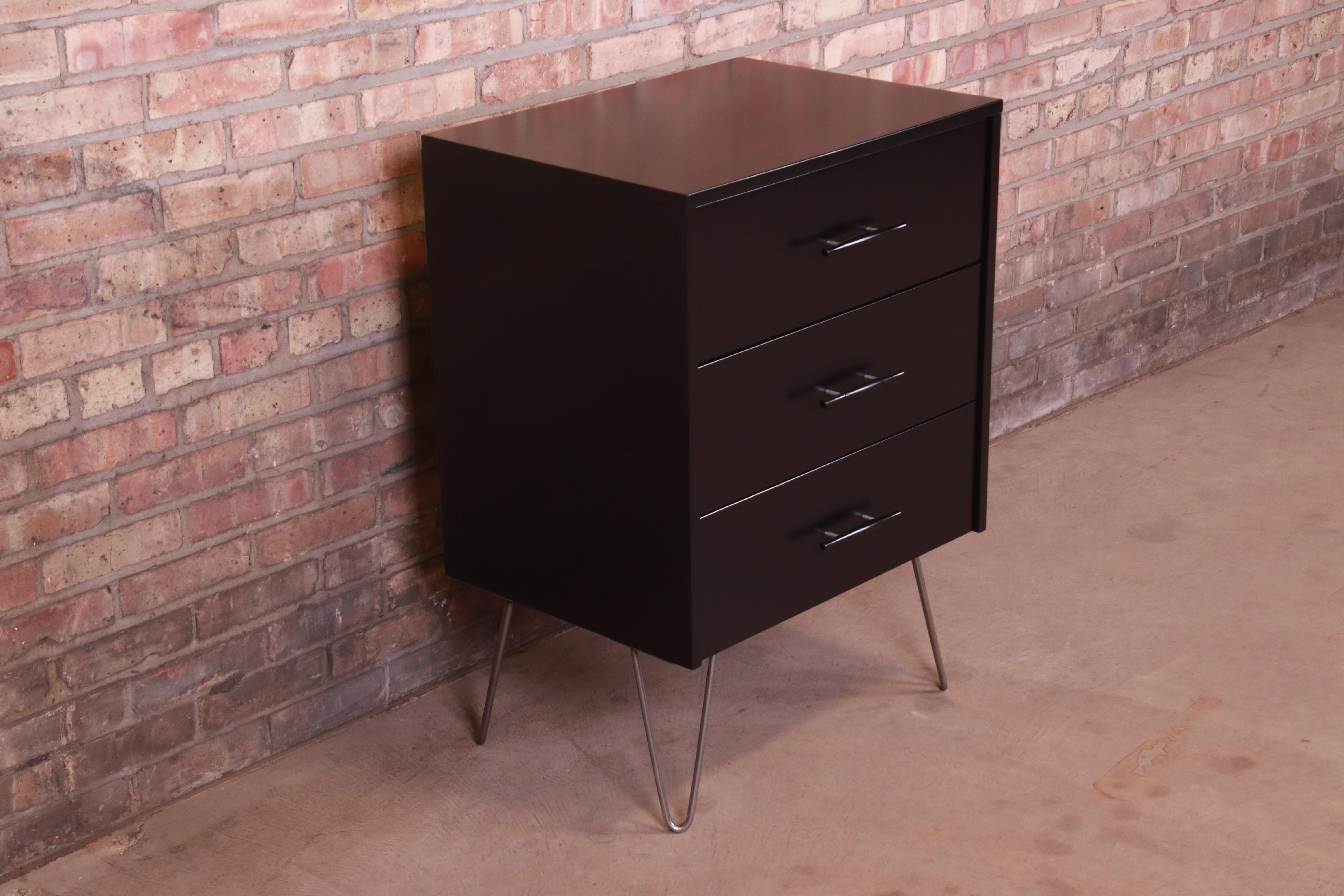 American Paul McCobb Planner Group Black Lacquered Three-Drawer Chest on Hairpin Legs