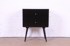 Paul McCobb Planner Group Black Lacquered Two-Drawer Bedside Chest, Refinished