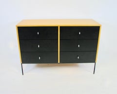 Paul McCobb Planner Group Blonde with Black Drawers Dresser on Wrought Iron Base