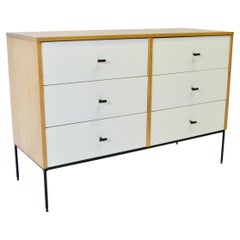 Paul McCobb Planner Group Blonde with White Drawers Dresser on Wrought Iron Base