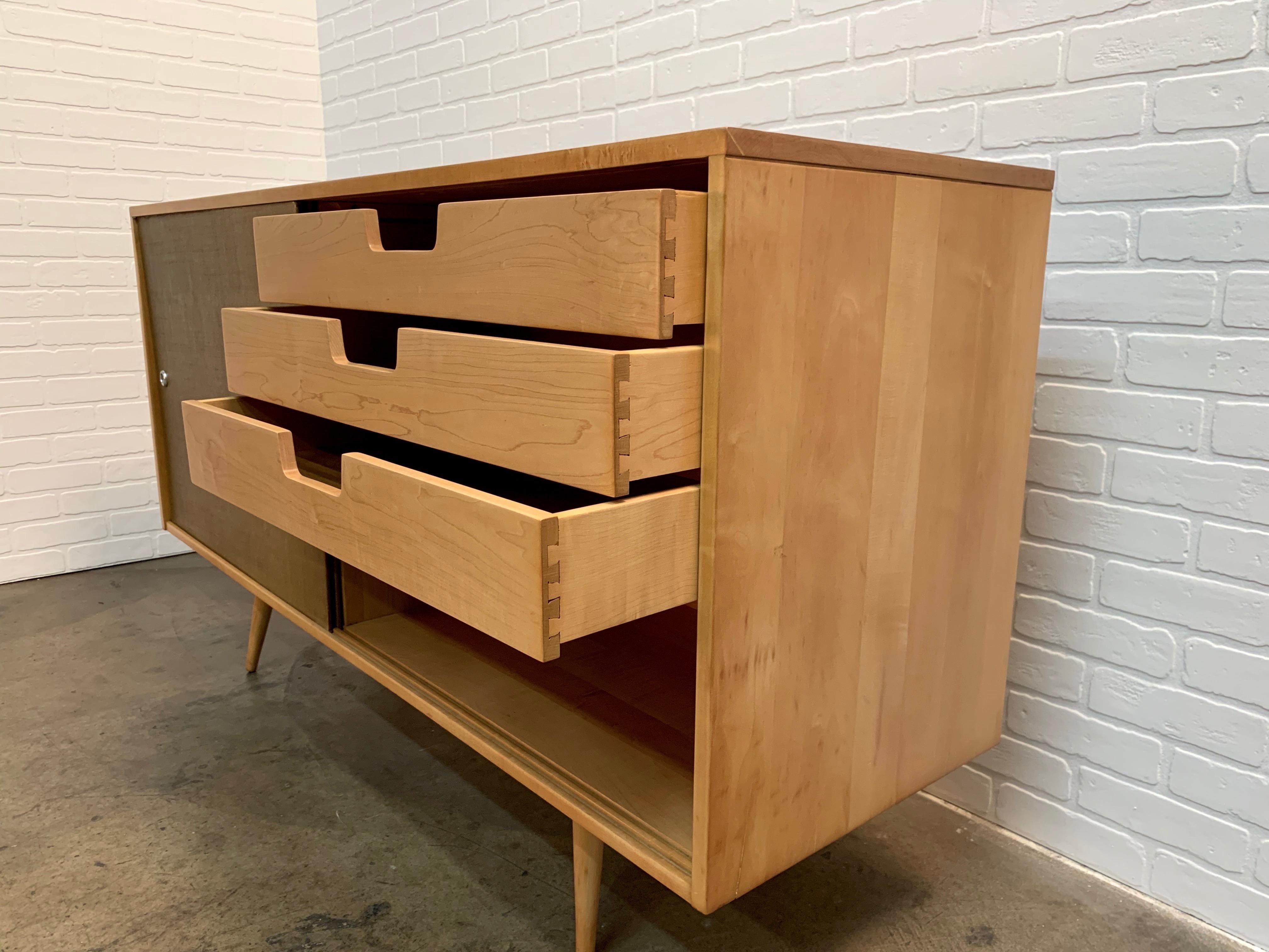 Paul McCobb Planner Group Cabinet with Original Grasscloth Doors 6