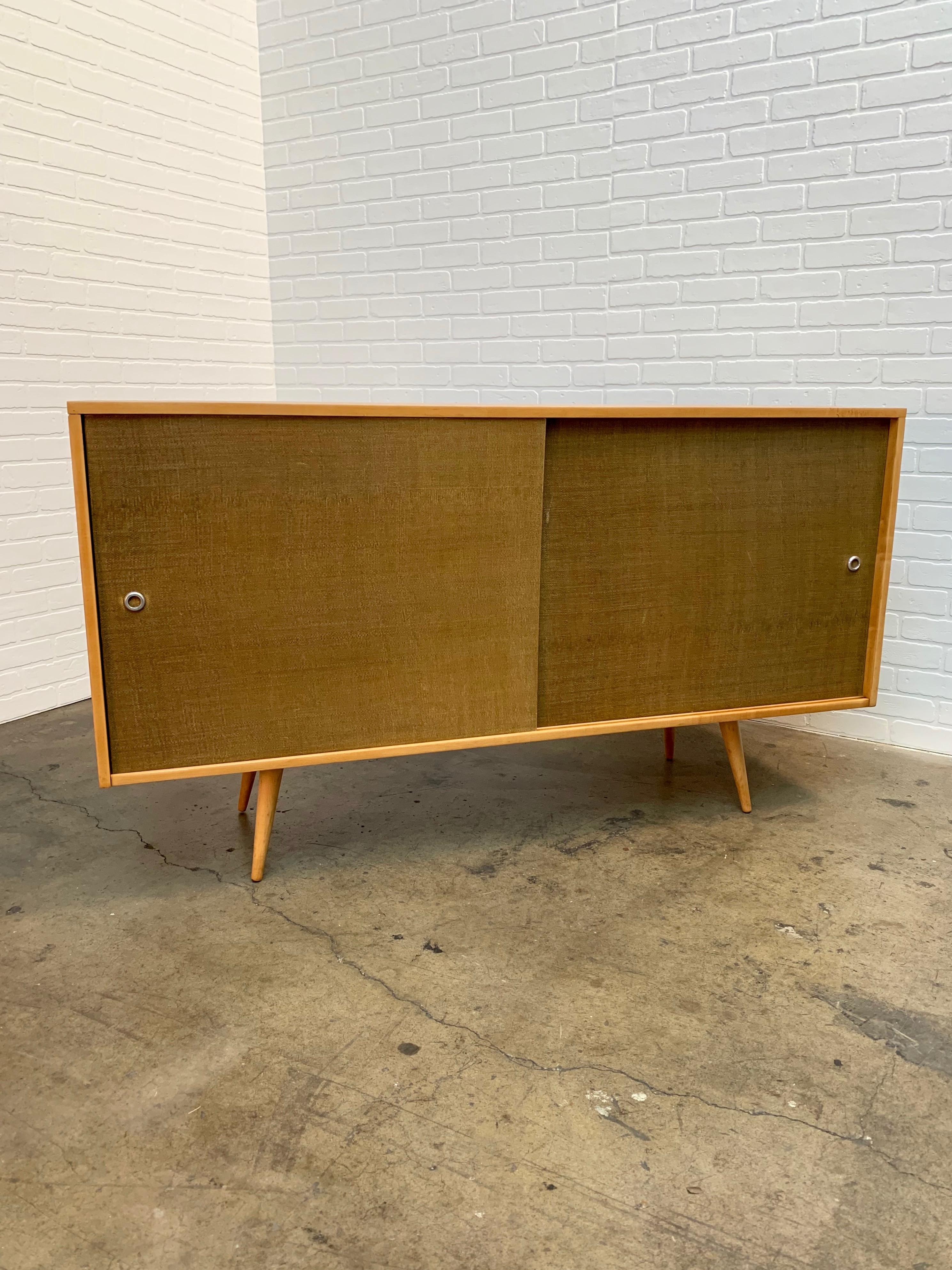Mid-Century Modern Paul McCobb Planner Group Cabinet with Original Grasscloth Doors