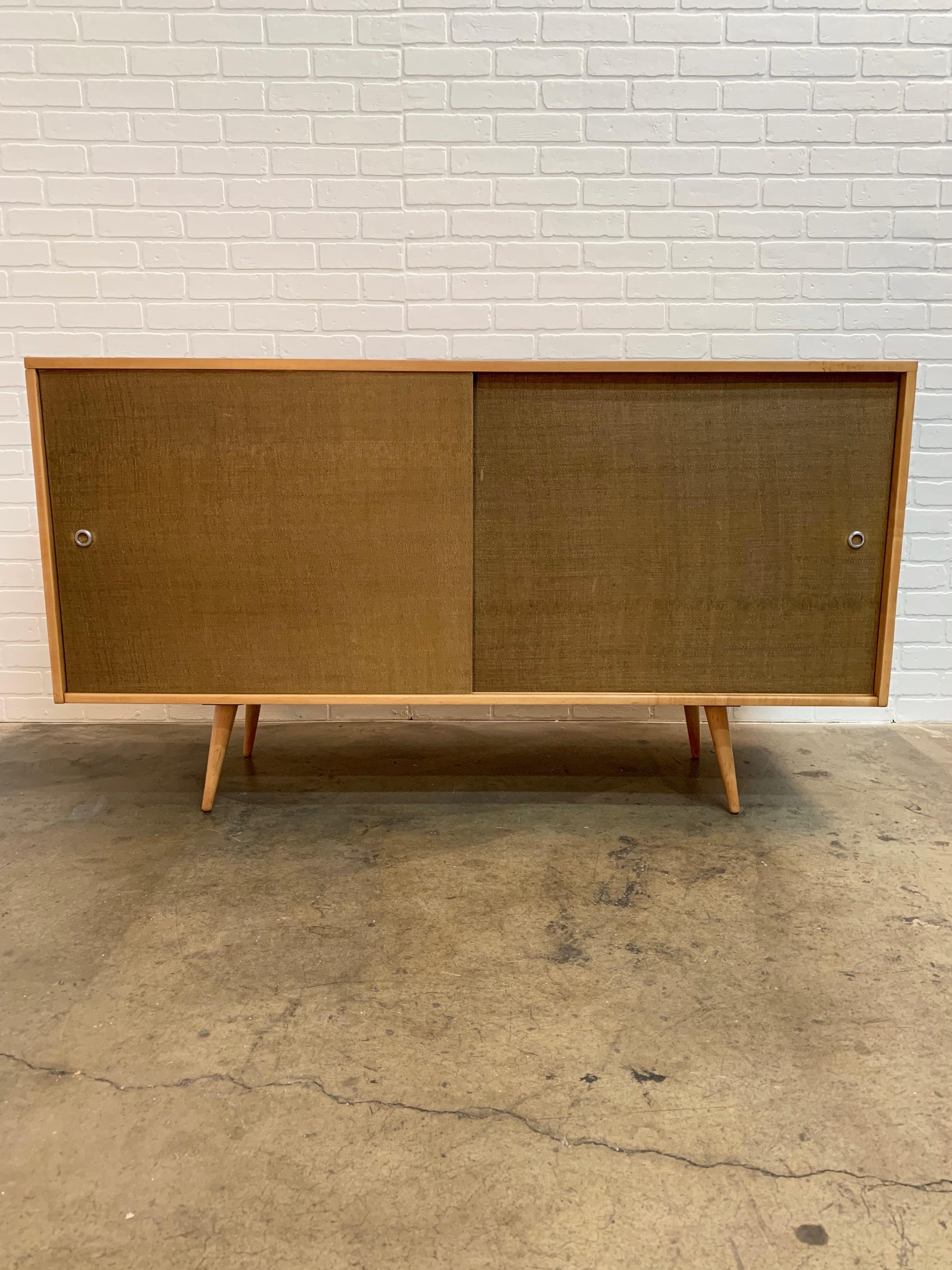 American Paul McCobb Planner Group Cabinet with Original Grasscloth Doors