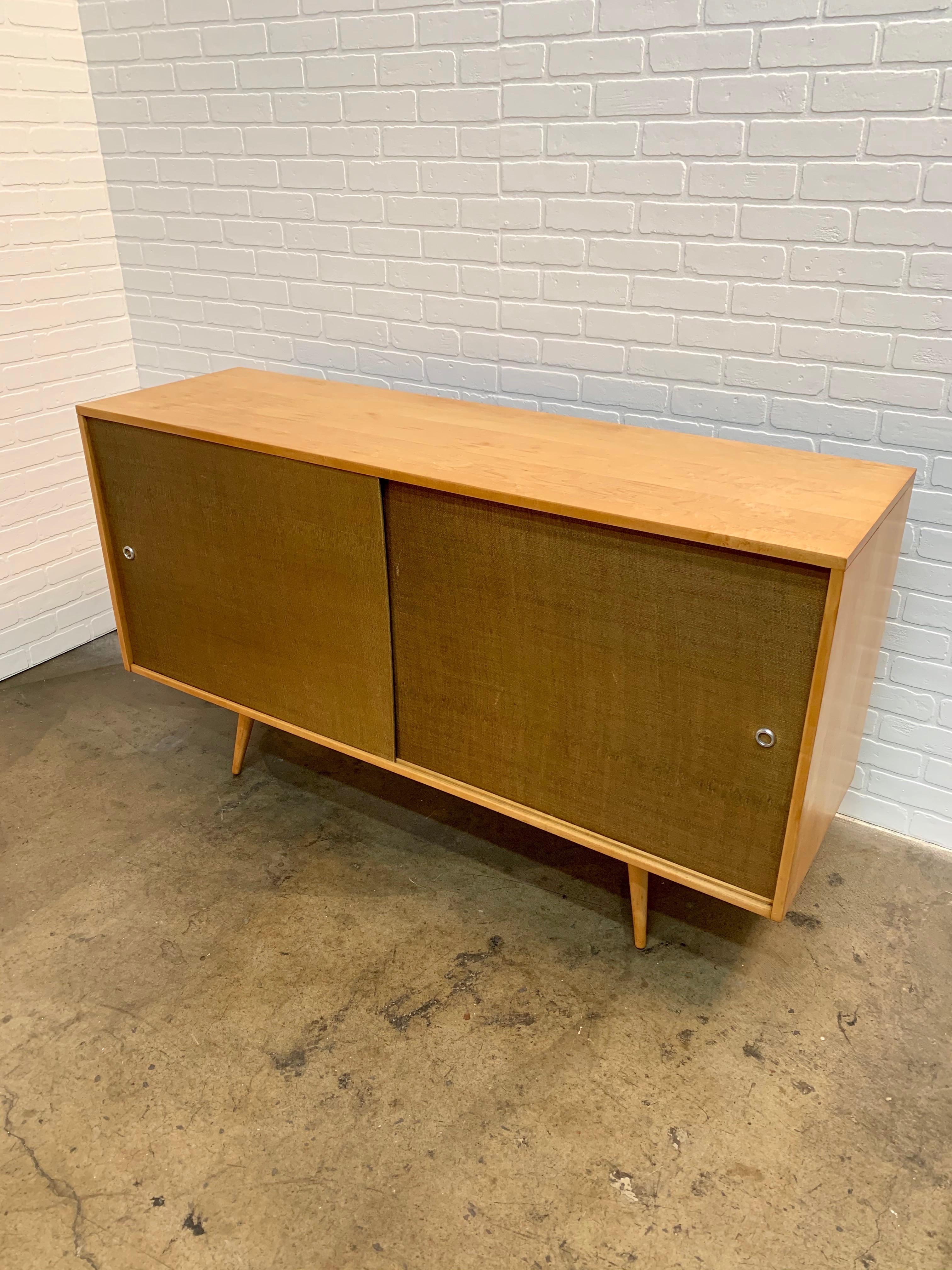 20th Century Paul McCobb Planner Group Cabinet with Original Grasscloth Doors