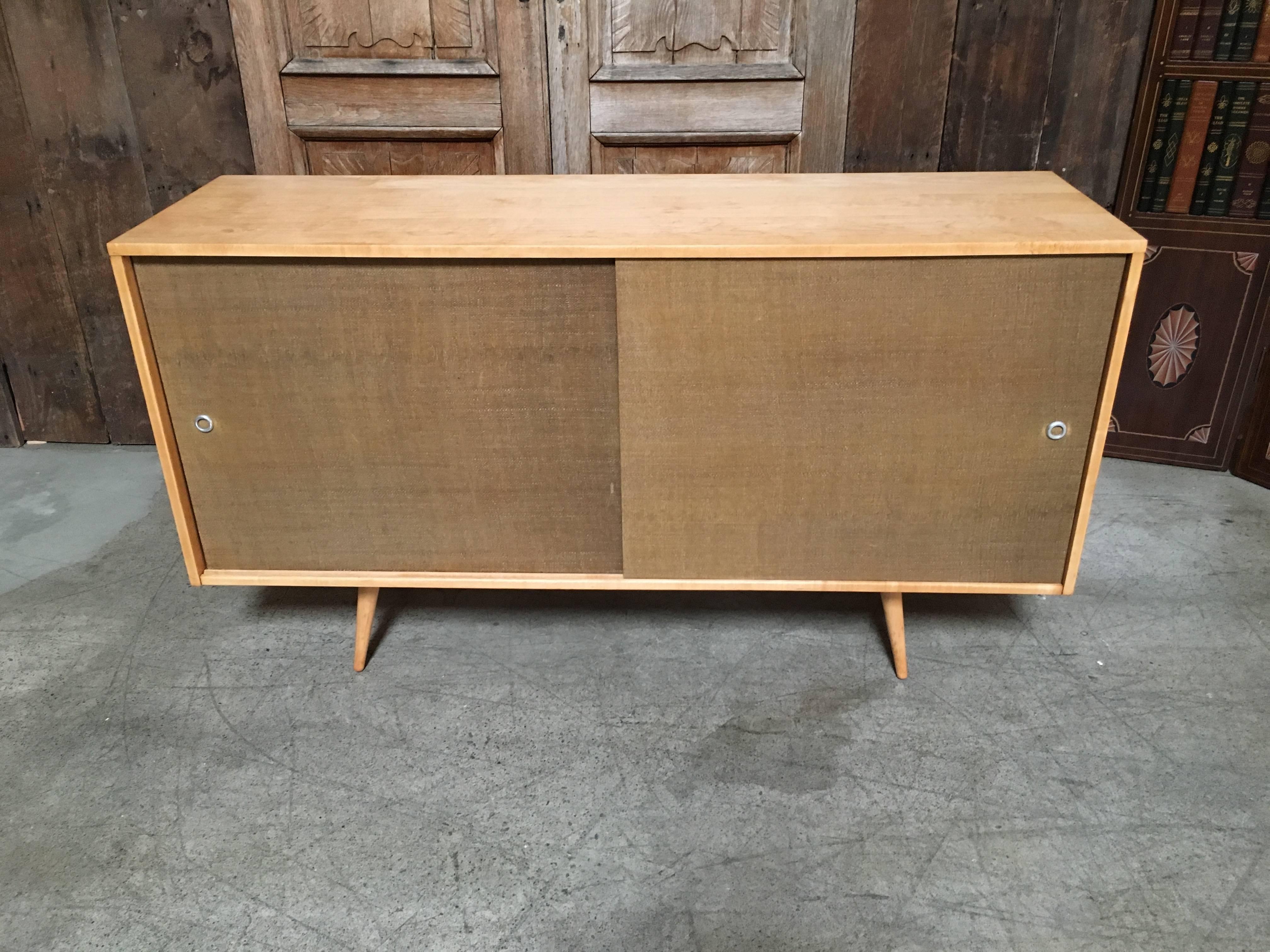 20th Century Paul McCobb Planner Group Cabinet with Original Grasscloth Doors