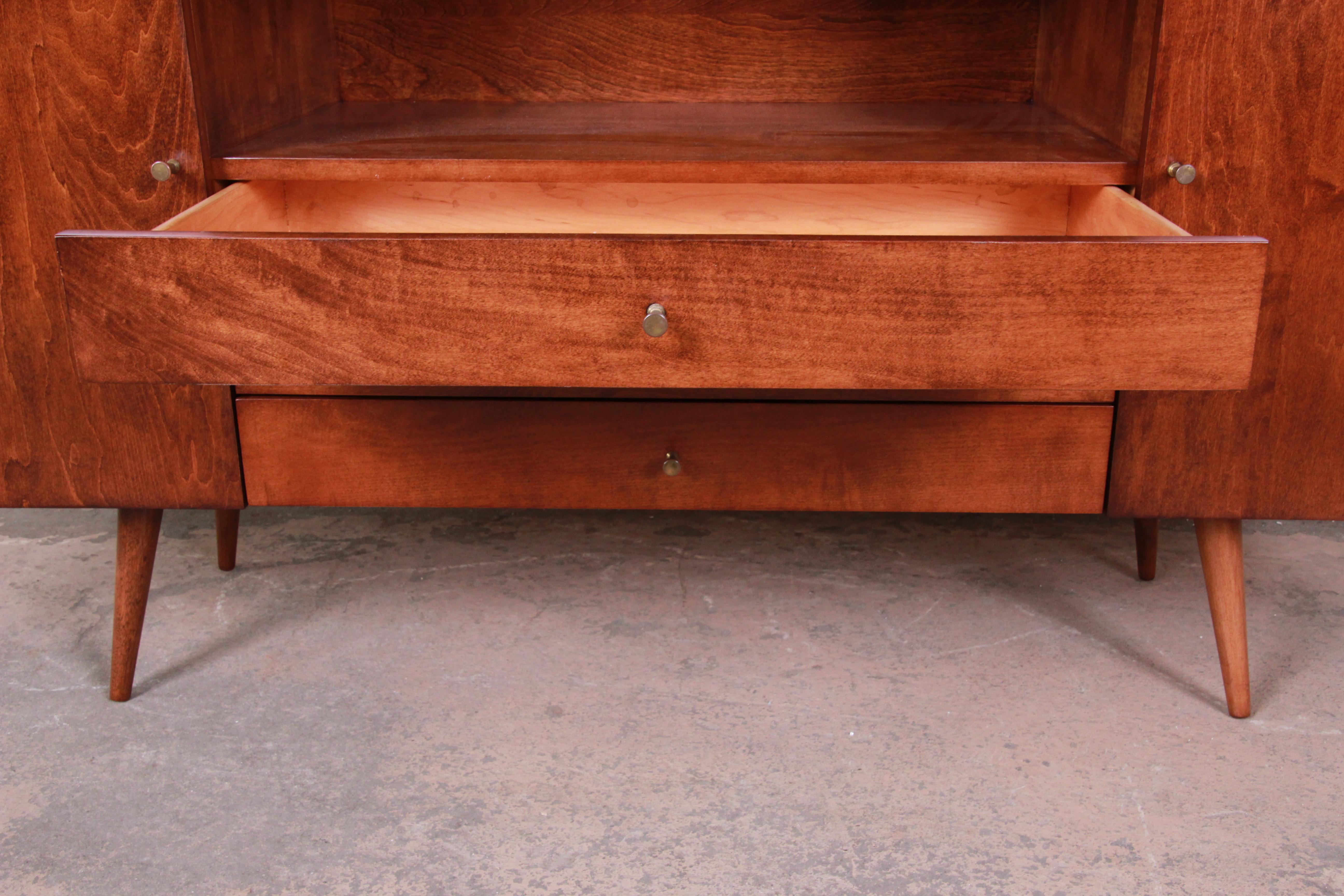 Brass Paul McCobb Planner Group Credenza or Media Cabinet, Newly Refinished For Sale