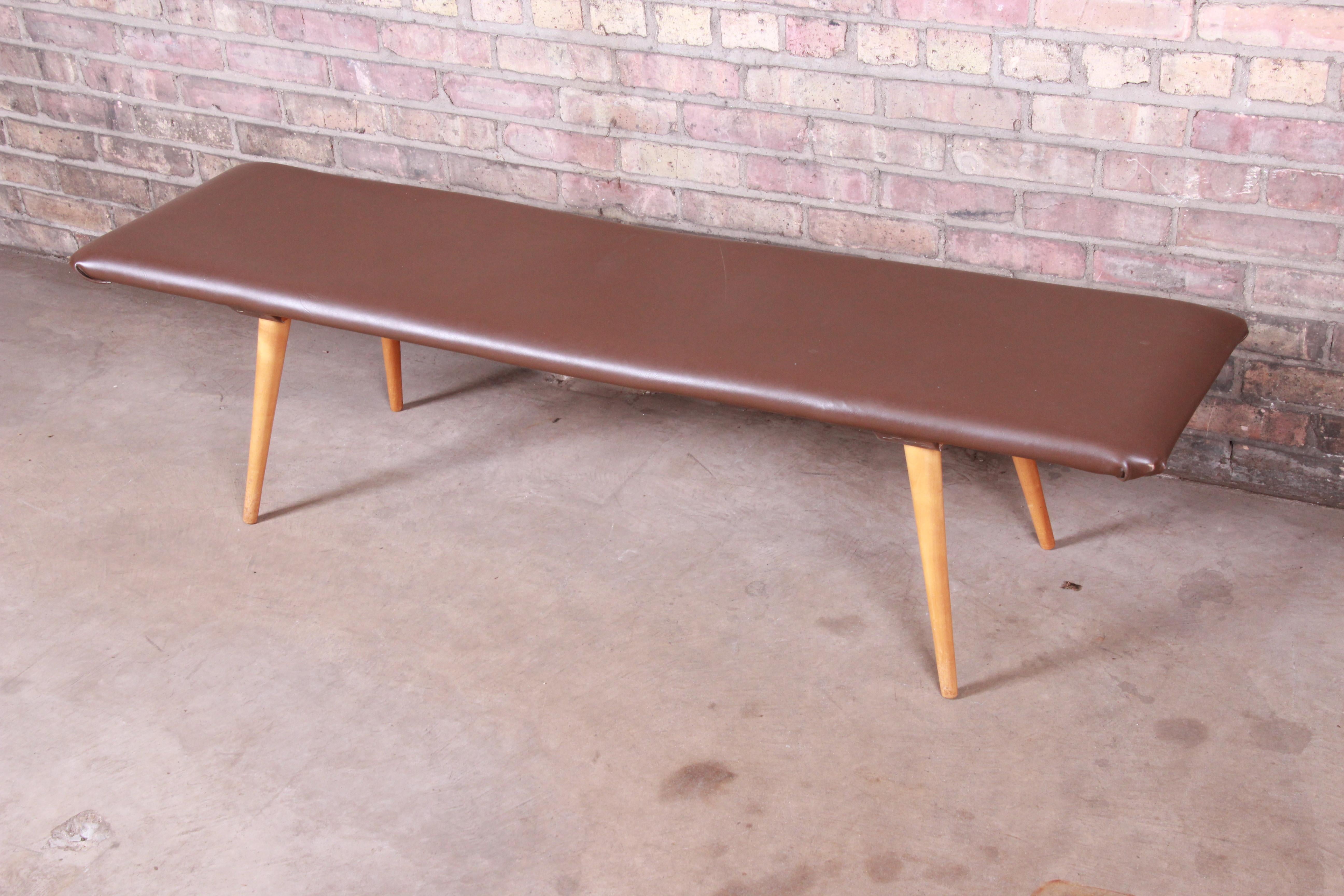 American Paul McCobb Planner Group Custom Maple and Leather Bench, 1950s