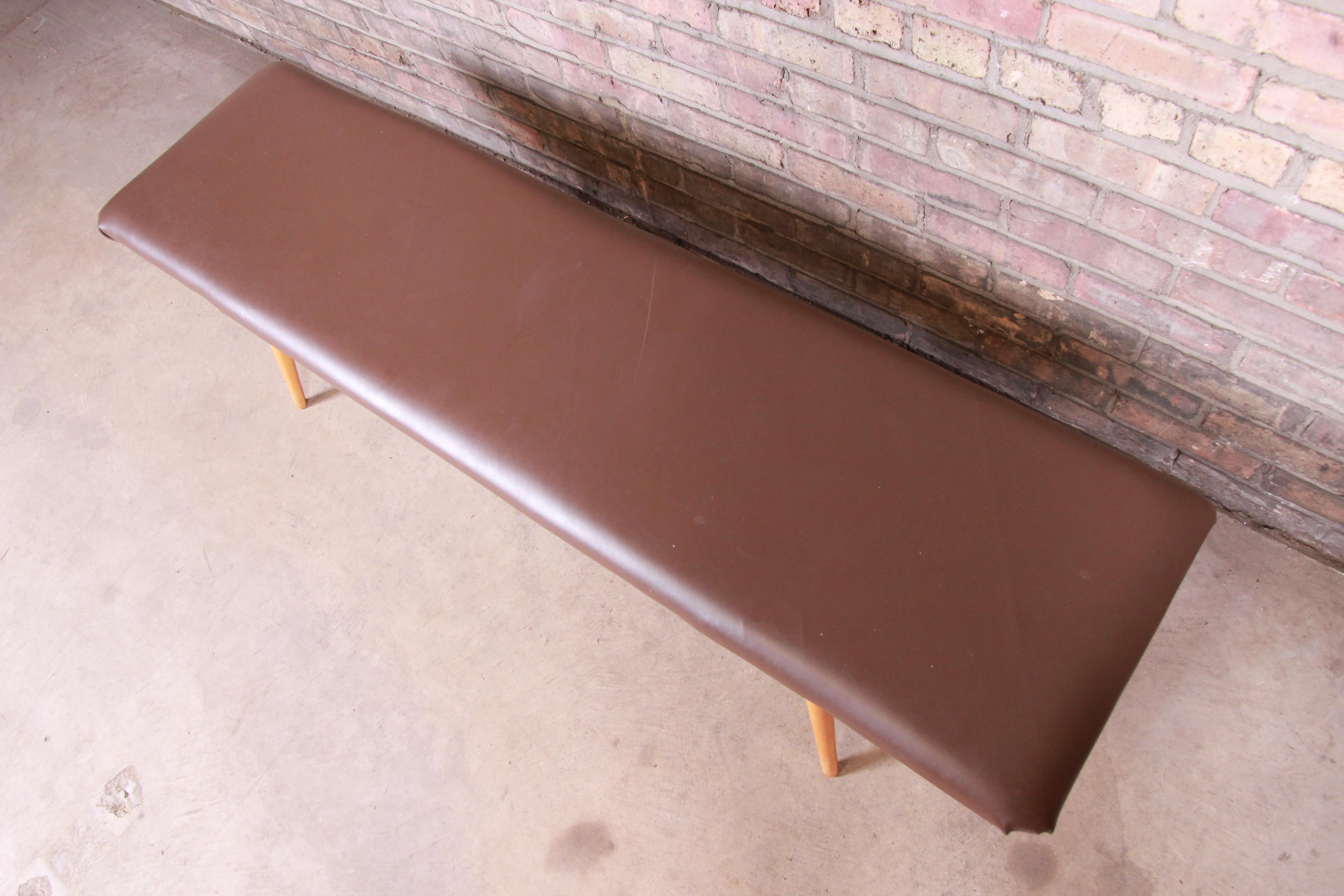 Paul McCobb Planner Group Custom Maple and Leather Bench, 1950s 1