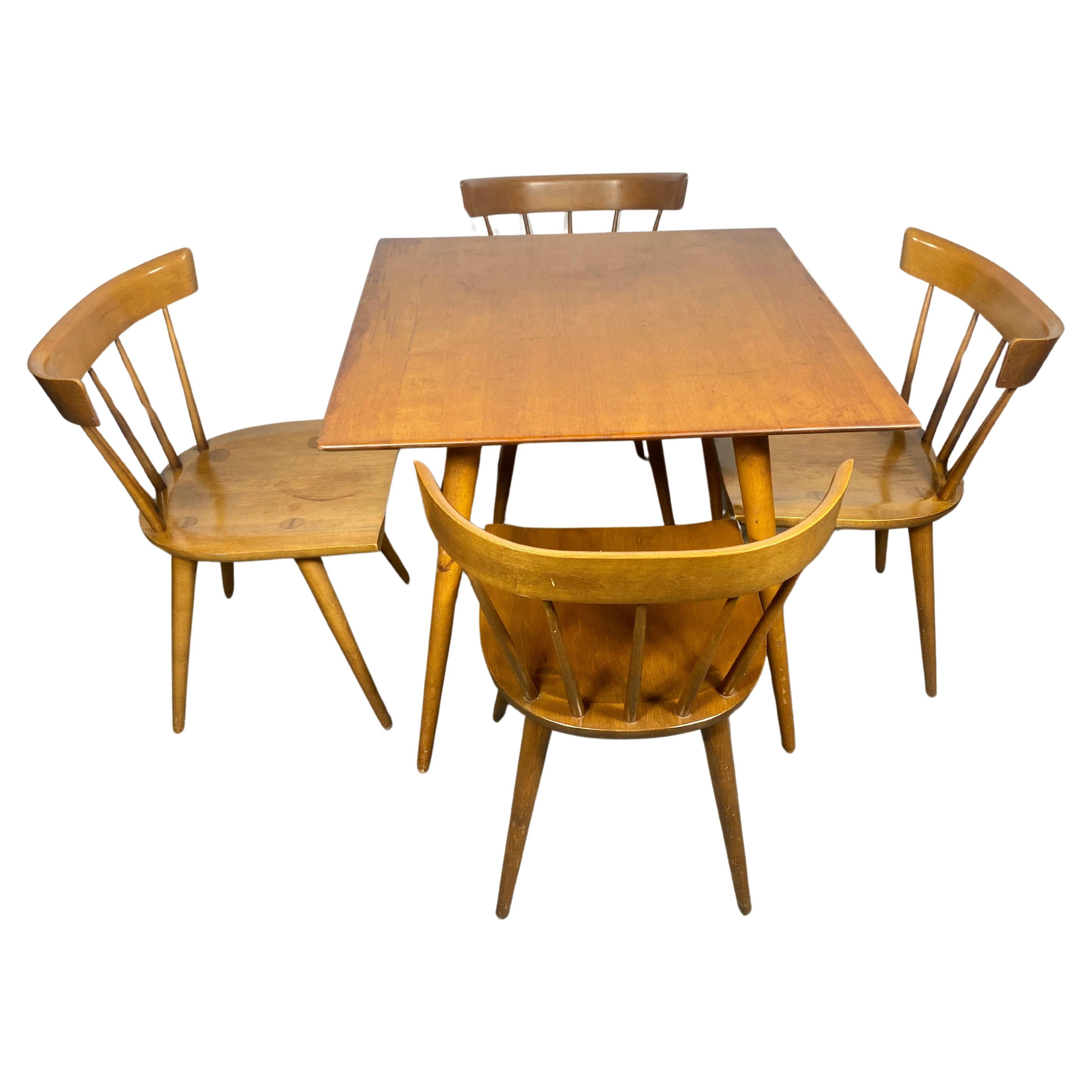 Wonderful little set...Mid-Century Modern square dining or game table with four chairs designed by Paul McCobb / Planner Group line for Winchendon Furniture. The table and chairs retain it's original finish,, Nice warmm patina.. Blemishes.. bumps