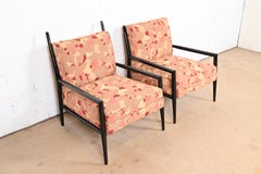 Paul McCobb Planner Group Ebonized and Upholstered His and Hers Lounge Chairs