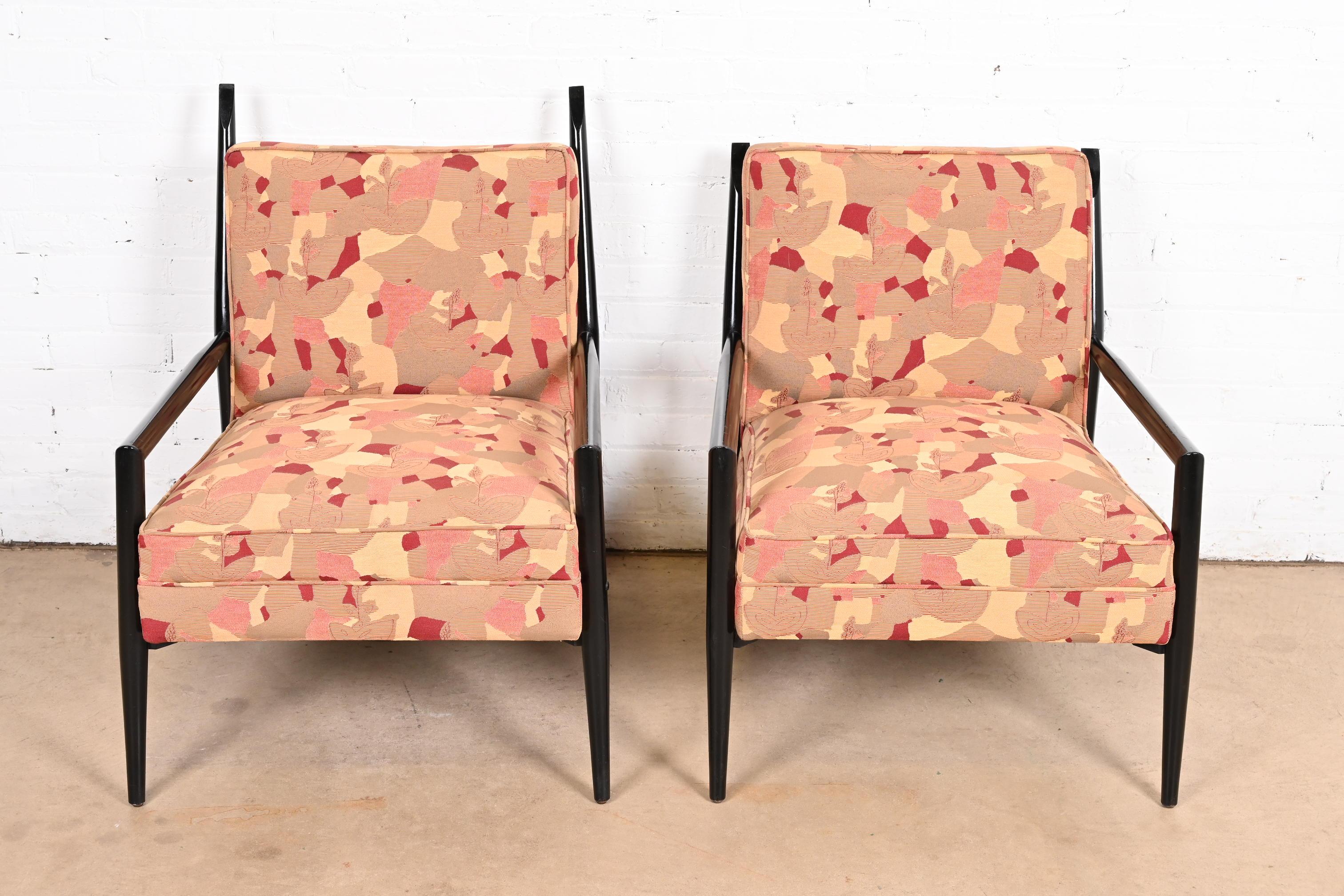 Mid-Century Modern Paul McCobb Planner Group Ebonized and Upholstered His and Hers Lounge Chairs